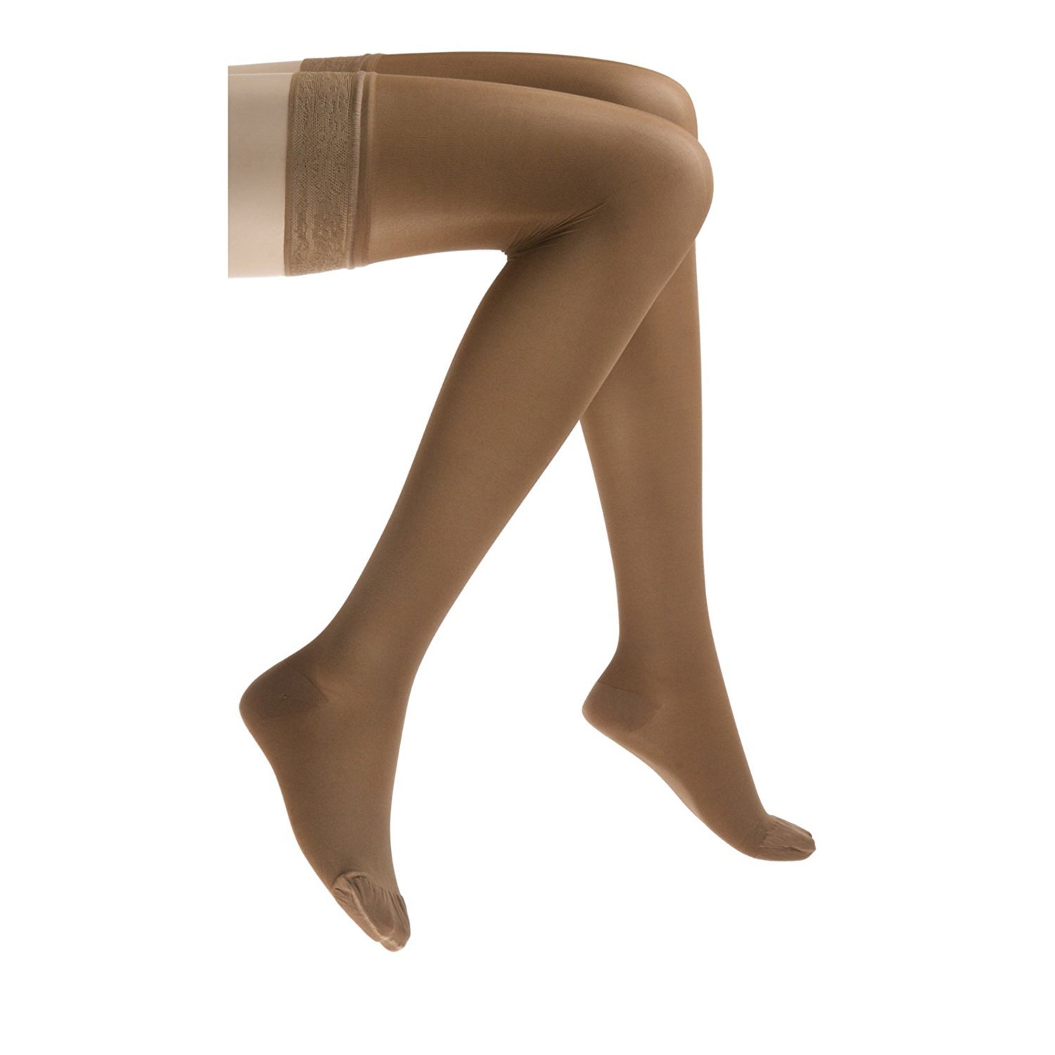 JOBST UltraSheer Thigh-High Compression Stockings for Women - 20-30 mmHg Medical Grade Support - Closed Toe & Lace Band Design - Varicose & Spider Veins Relief - Anti-Swelling Therapy - Honey Color X-Large - Perfect for Travel, Pregnancy & Post-Surgery Recovery