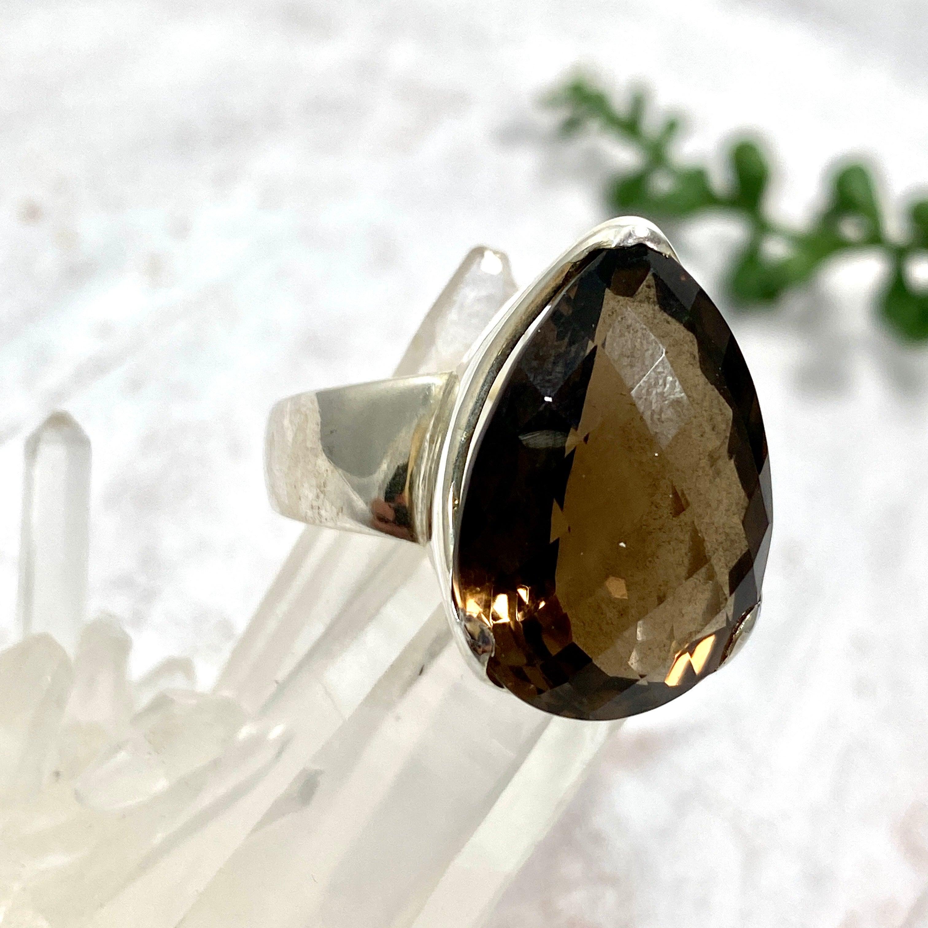 Natural Smokey Quartz Checkerboard Faceted Teardrop Pendant Necklace - 9.5mm Gemstone Jewelry for Women | Perfect for Meditation, Energy Healing & Boho Fashion