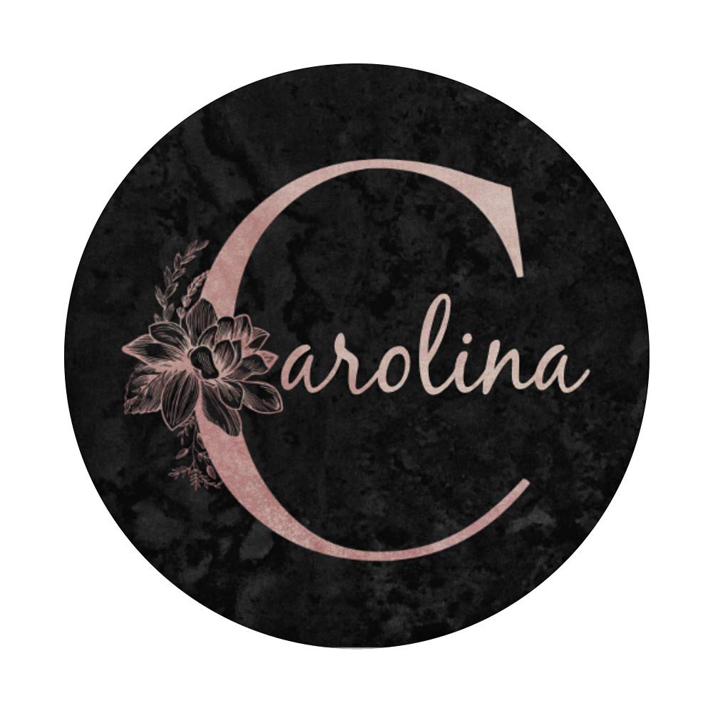 Personalized Carolina Name Pink Rose on Black Design PopSockets Swappable PopGrip - Custom Phone Grip for iPhone, Samsung & More - Perfect for Gifts, Everyday Use & Travel Accessories
