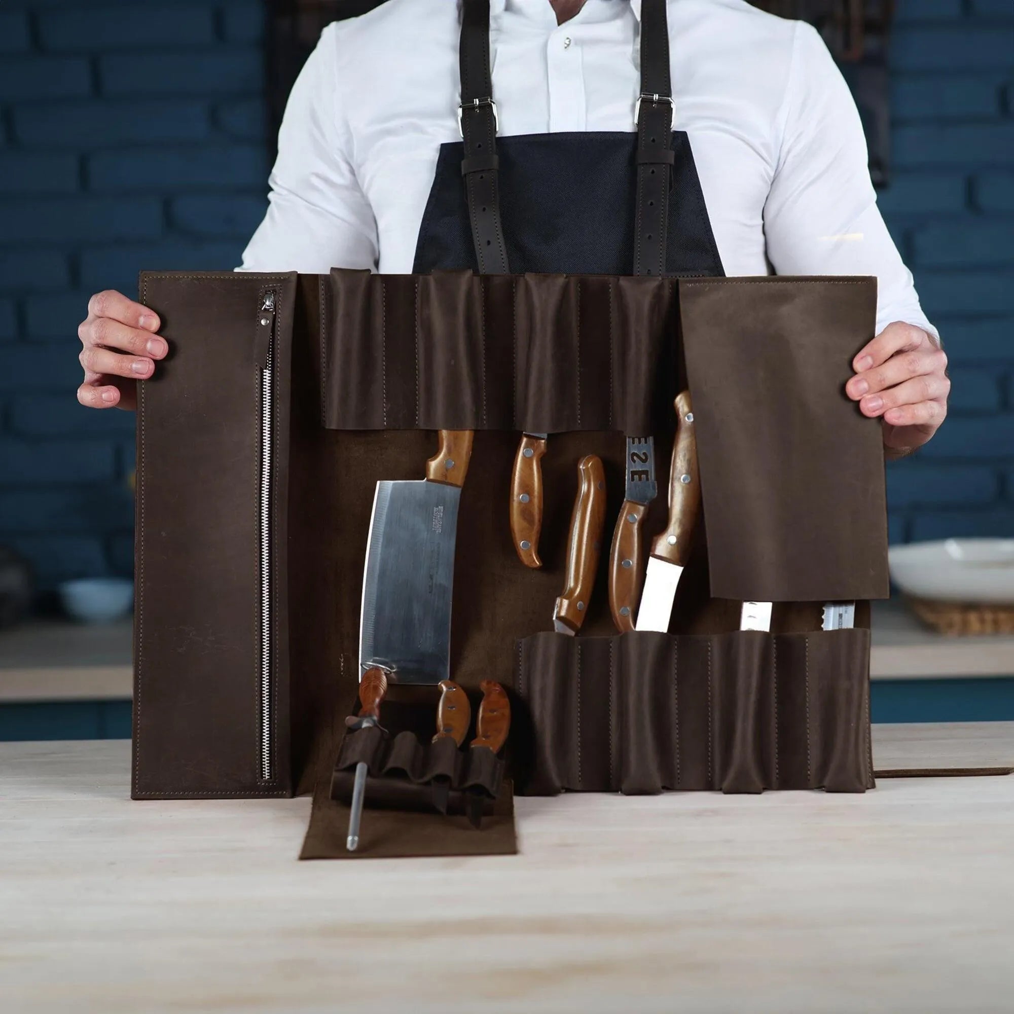 Premium Leather Knife Roll for Chefs & Butchers - Durable Professional Knife Storage Case with 12 Slots - Perfect for Kitchen, Camping & Culinary Gifts