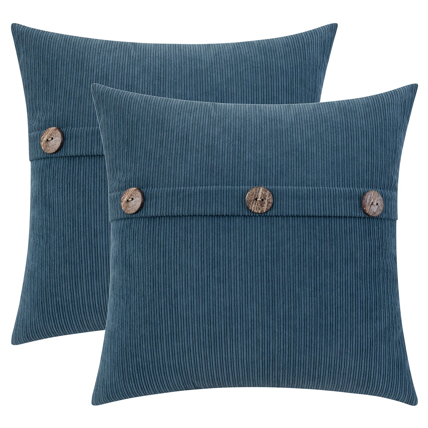 HWY 50 Blue Decorative Throw Pillow Covers 18x18 Inch - Soft Chenille Couch Pillow Covers Set with Triple Buttons, Accent Cushion Cases for Sofa, Bed, Living Room & Bedroom (Pack of 2) - Perfect for Home Decor, Cozy Reading Nook & Guest Room Styling