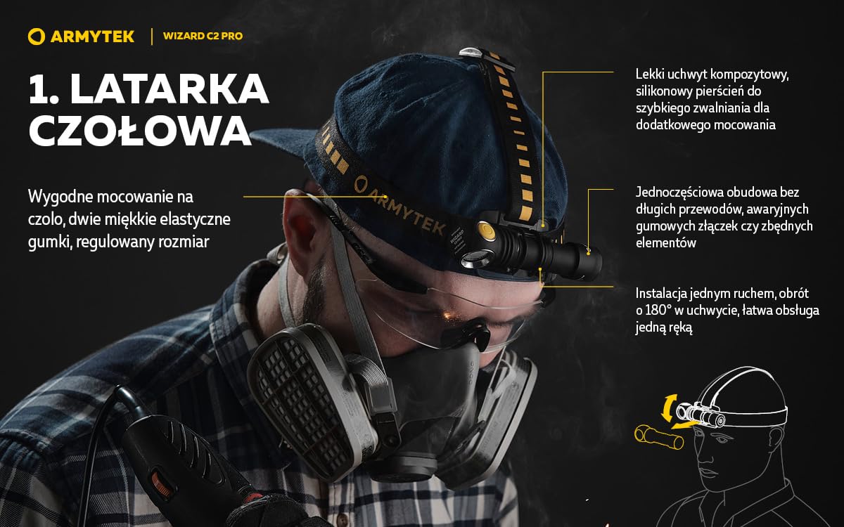 Armytek Wizard C2 Pro DE V4 USB Rechargeable LED Headlamp - Warm White Light for Camping, Hiking & Outdoor Adventures