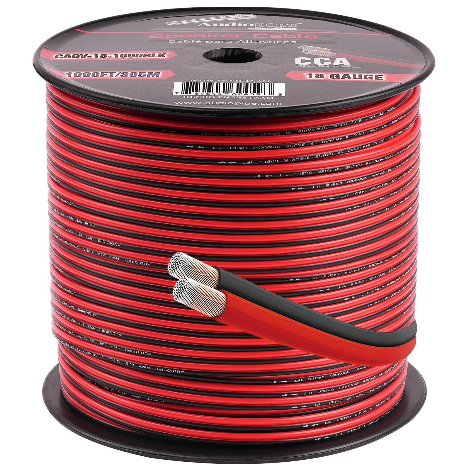 18AWG 1000FT Speaker Wire Cable - High-Quality CABV 18 1000BLK for Home Theater, Studio & Outdoor Audio Systems - Oxygen-Free Copper Conductors for Clear Sound