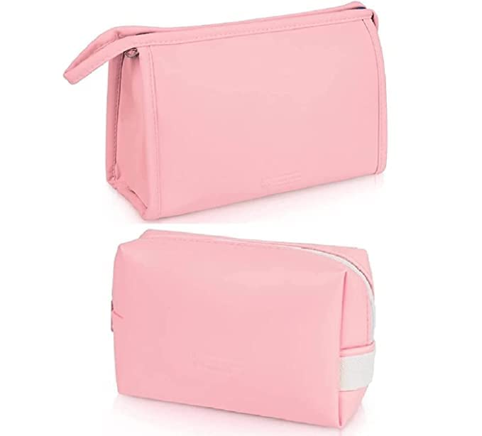 Trexee 2-Piece Pink Cosmetic Bags Set with Dividers - Waterproof Makeup Organizer Pouch for Travel, Home & Vanity - Perfect for Brushes, Toiletries & Beauty Essentials (Zippered Travel Makeup Bag)