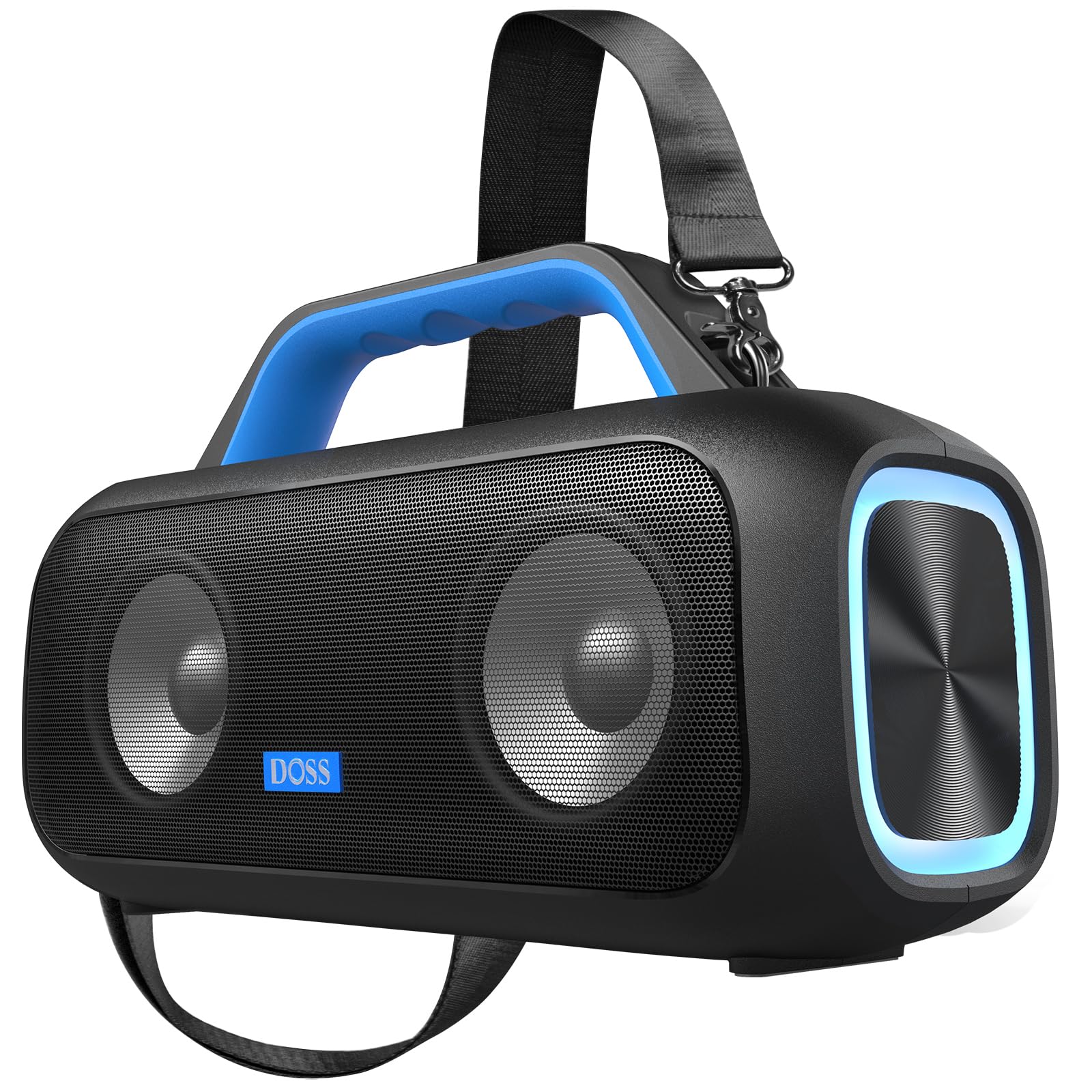 DOSS Extreme Boom S Bluetooth Speaker - 60W Wireless Portable Speaker with Stereo Sound, Rich Bass, IPX6 Waterproof, 25H Playtime, TWS & LED Lights - Perfect for Camping, Beach, Pool Parties, Hiking & Outdoor Adventures (Blue)