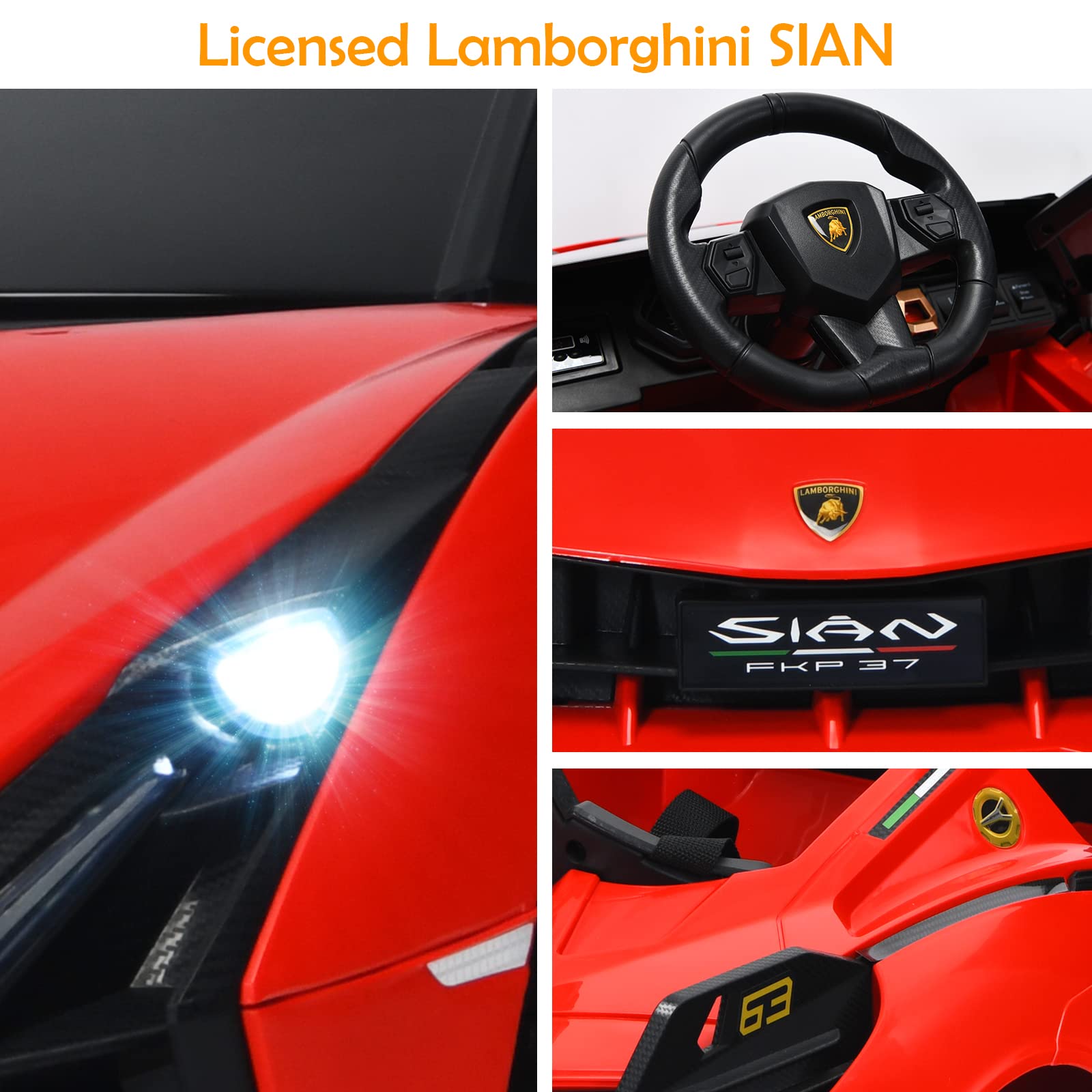OLAKIDS Licensed Lamborghini SIAN 12V Electric Ride On Car for Kids - Remote Control, Battery Powered Toy with Music, Horn, 2 Speeds, Suspension & LED Lights - Perfect Birthday Gift for Toddlers (Red) | Indoor & Outdoor Play, Backyard Fun, Preschool Learning Toy