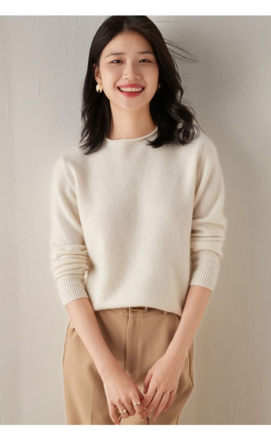 100% Pure Cashmere Women's Boat Neck Sweater - Soft Long Sleeve Pullover Winter Knit Top (White, Large) | Perfect for Office Wear, Date Nights & Holiday Outfits