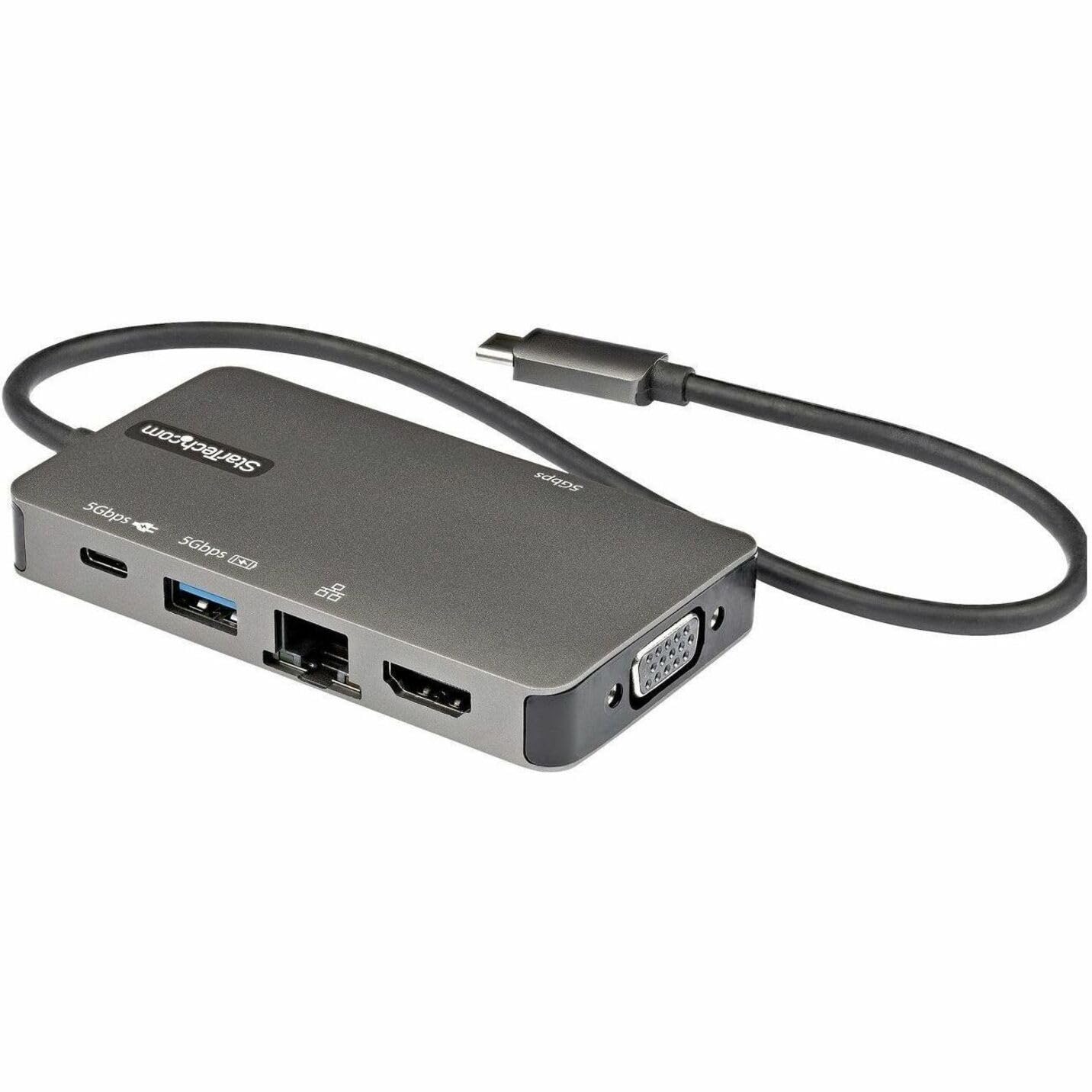 StarTech.com USB-C Multiport Adapter with 4K HDMI & 1080p VGA - USB Type-C Mini Dock with 100W Power Delivery, 3-Port USB 3.0 Hub, Gigabit Ethernet - 12