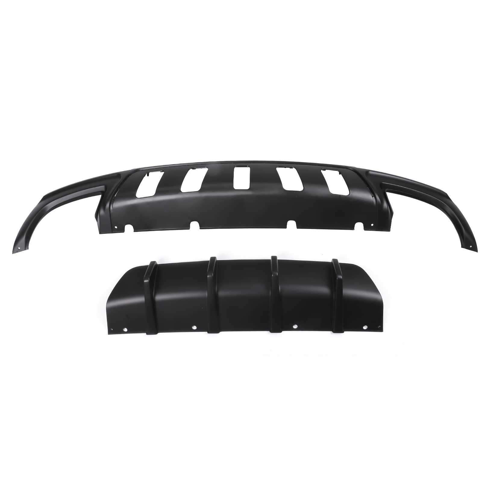 IKON MOTORSPORTS Rear Bumper Diffuser Lip for 2015-2023 Chrysler 300 - Matte Black PP V1 Style Lower Lip with Shark Fins (2-Piece Set) | Aggressive Styling Upgrade for Sedan Performance & Custom Look