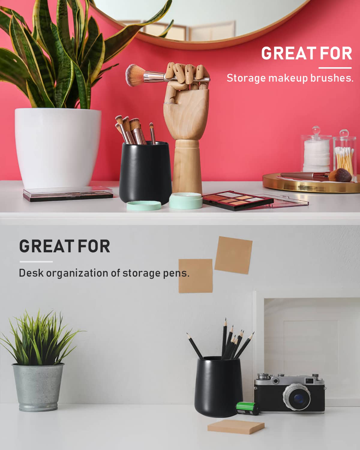 Matte Black Ceramic Toothbrush Holder & Toothpaste Organizer - Bathroom Countertop Storage Stand for Home Decor | Perfect for Modern Bathrooms, Vanities, and Dresser Organization