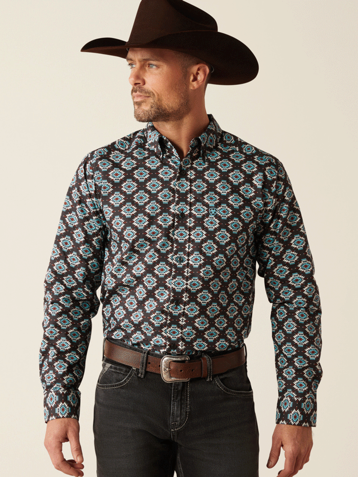 Ariat Men's Paige Fitted Shirt - Black Western Style Long Sleeve Button Down for Casual Wear & Outdoor Activities