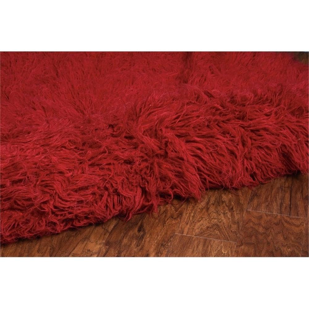 Linon New Flokati Hand Woven Wool 5'x8' Area Rug in Red - Soft & Cozy Living Room Rug for Bedroom, Dorm, or Office Decor