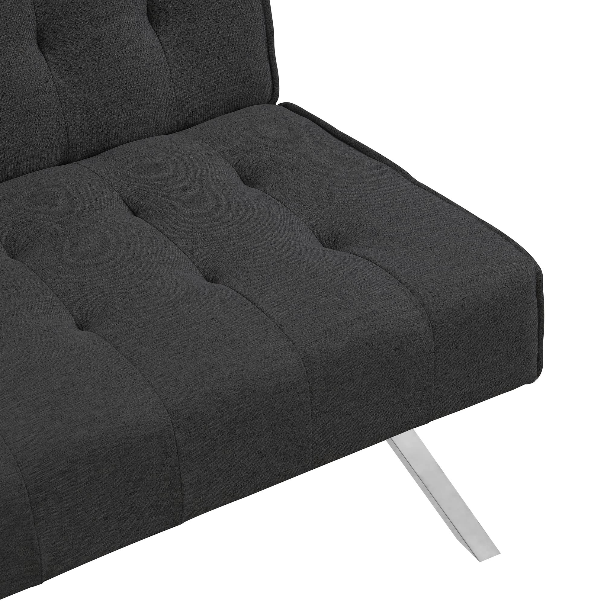 Black Wood Frame Stainless Leg Futon Sofa Bed - Convertible Sleeper for Small Spaces, Guest Rooms & Apartments