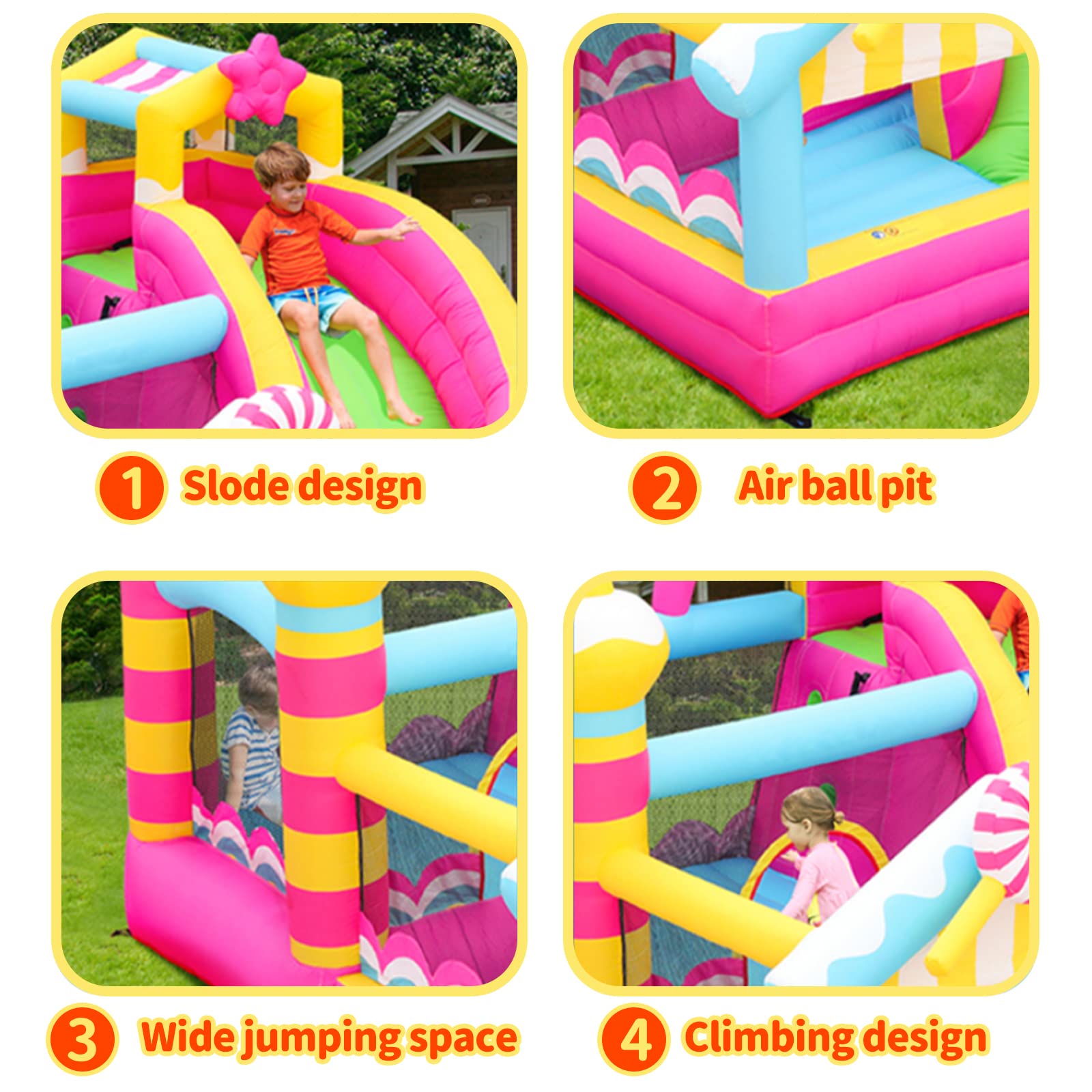 **Pink Bounce House with Slide - Inflatable Bouncy Castle for Kids Ages 3-8 | Indoor/Outdoor Play with Obstacle Course & Air Ball Pit - Perfect for Birthday Parties, Backyard Fun & Playdates**