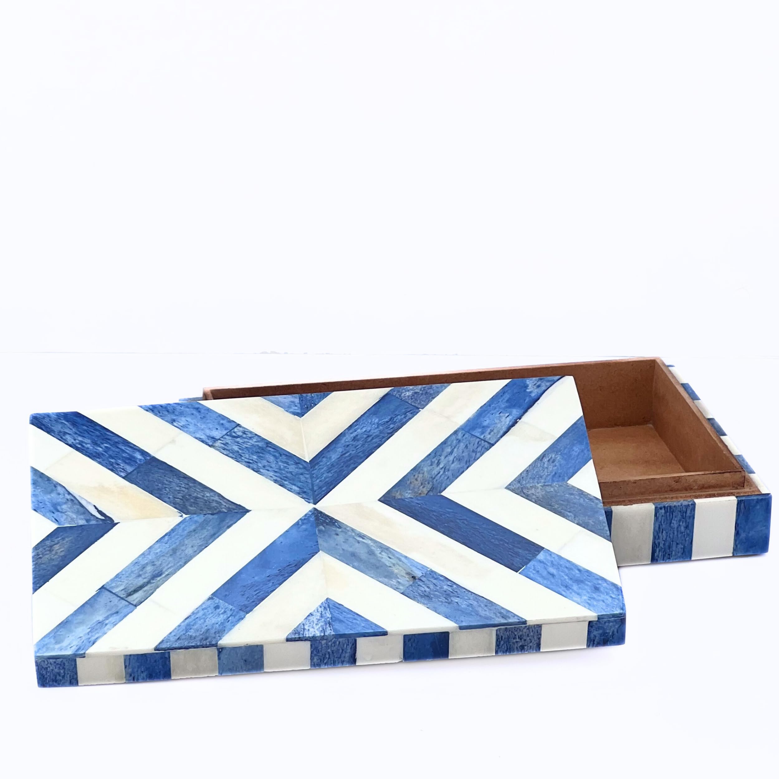 Decorative Keepsake Storage Box - Jewelry Organizer with Chevron Pattern | Blue & White Modern Home Decor | Perfect for Celebrity Dressing Rooms & Gift Giving