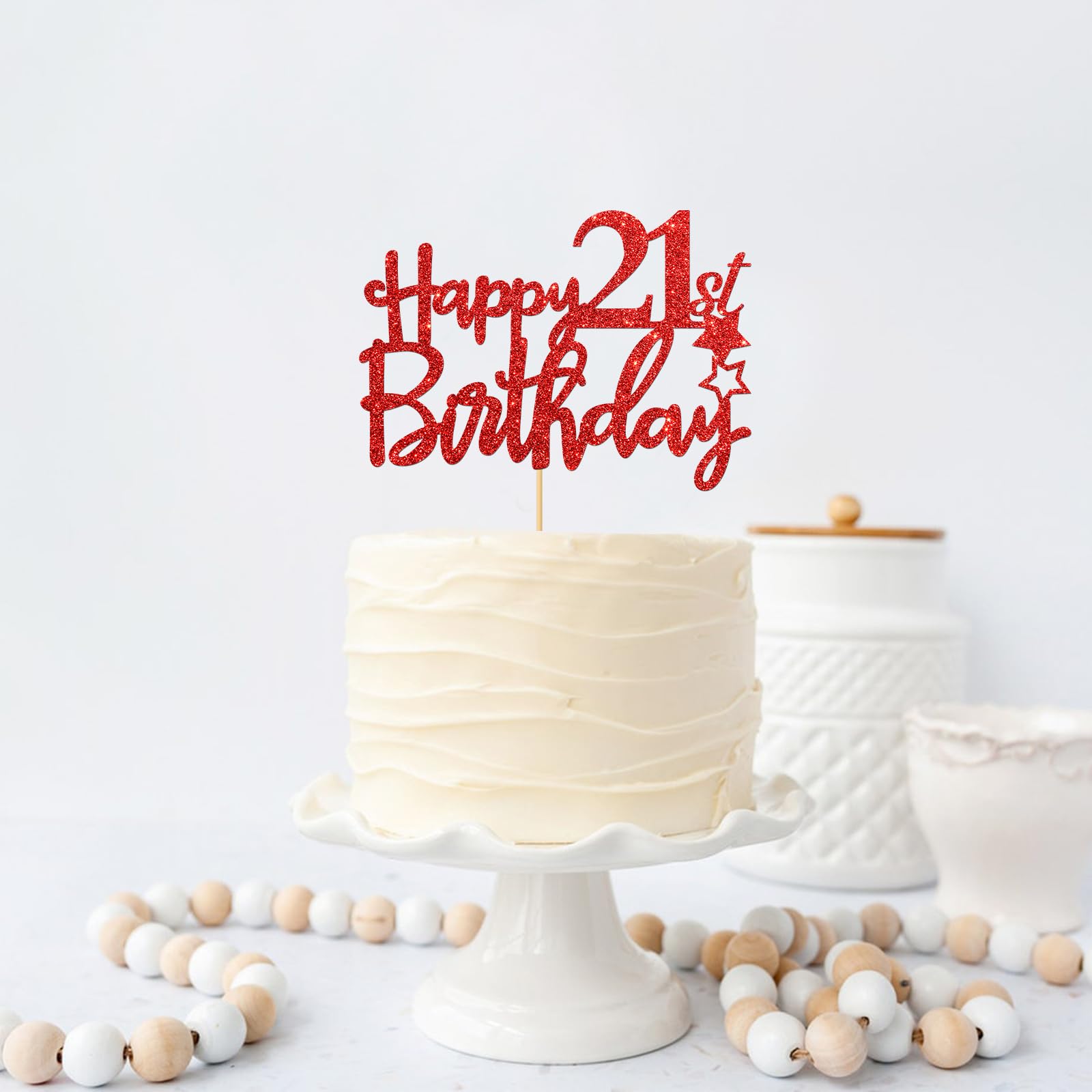 21st Birthday Cake Topper - Red Glitter 'Cheers to 21 Years' Sign - Party Decorations for 21st Birthday Celebrations | Perfect for Cakes, Cupcakes & Milestone Parties