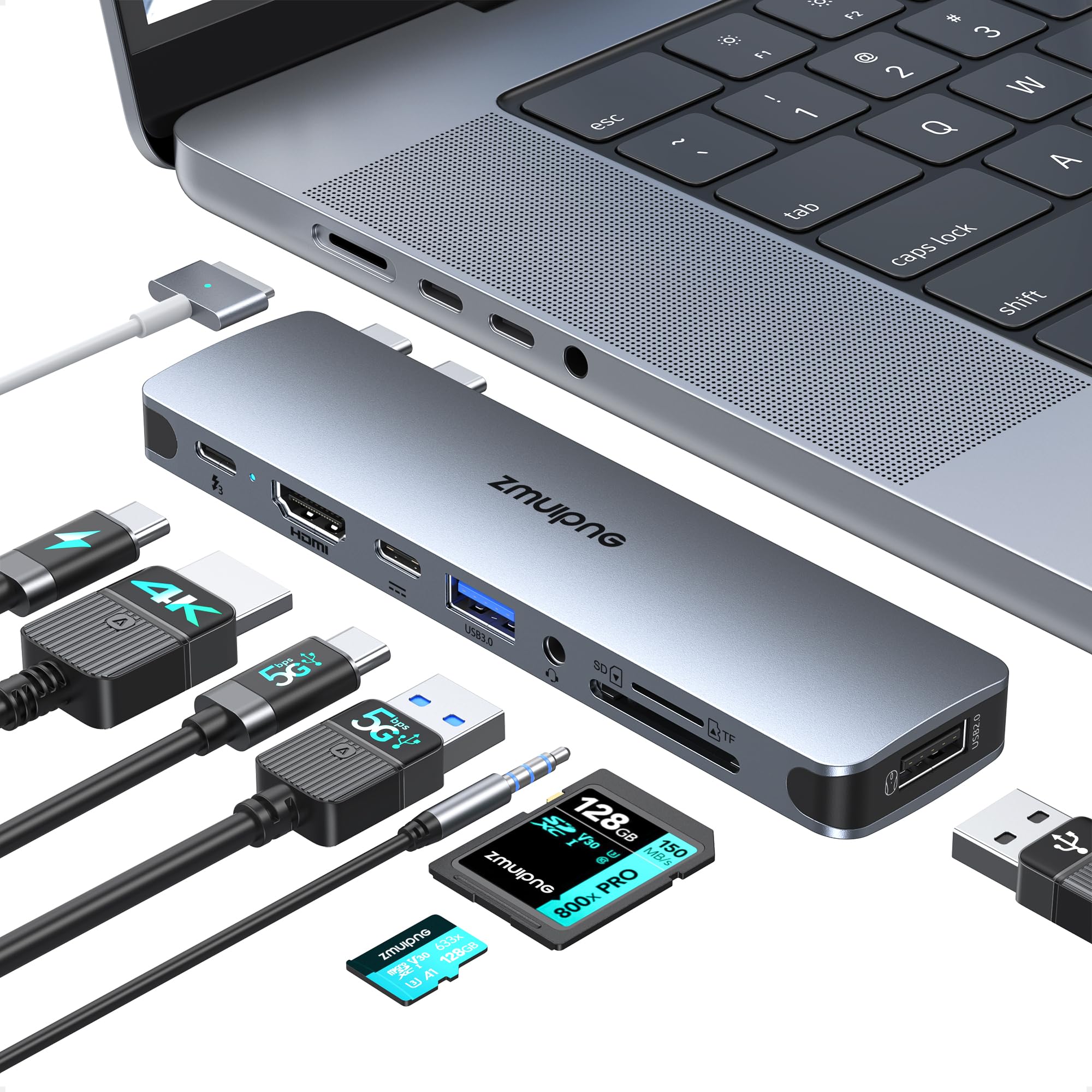 8-in-1 USB C Hub for MacBook Pro/Air (2024/2023) - Thunderbolt 3 Adapter with 4K HDMI, USB 3.0/2.0 Ports, SD/TF Card Reader - Perfect for Work, Travel & Home Office Connectivity