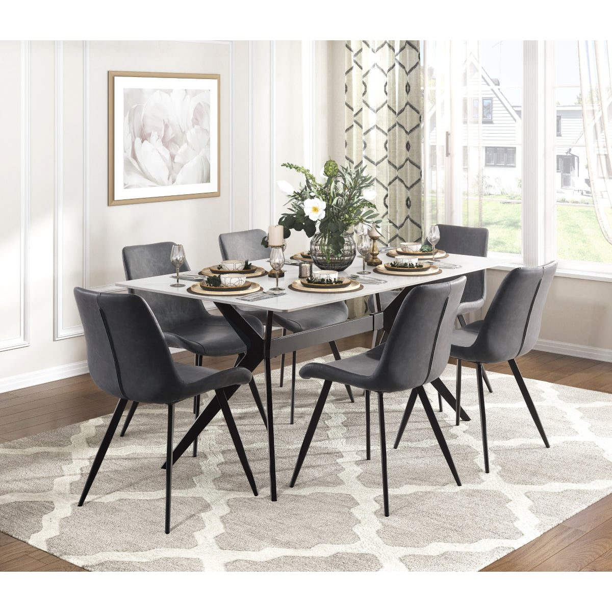 Modern Grey Faux Leather Dining Chairs with Black Metal Legs - Set of 2 for Kitchen, Dining Room, Office or Living Room