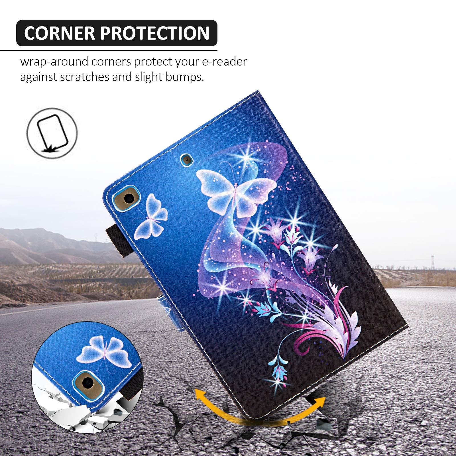 Dteck Leather Folio Case for iPad Mini 1/2/3/4/5 - Slim Protective Cover with Auto Sleep/Wake, Card Holder & Stand | Cute Purple Butterfly Design | Perfect for Work, Travel & School | Compatible with 7.9-Inch iPad Mini