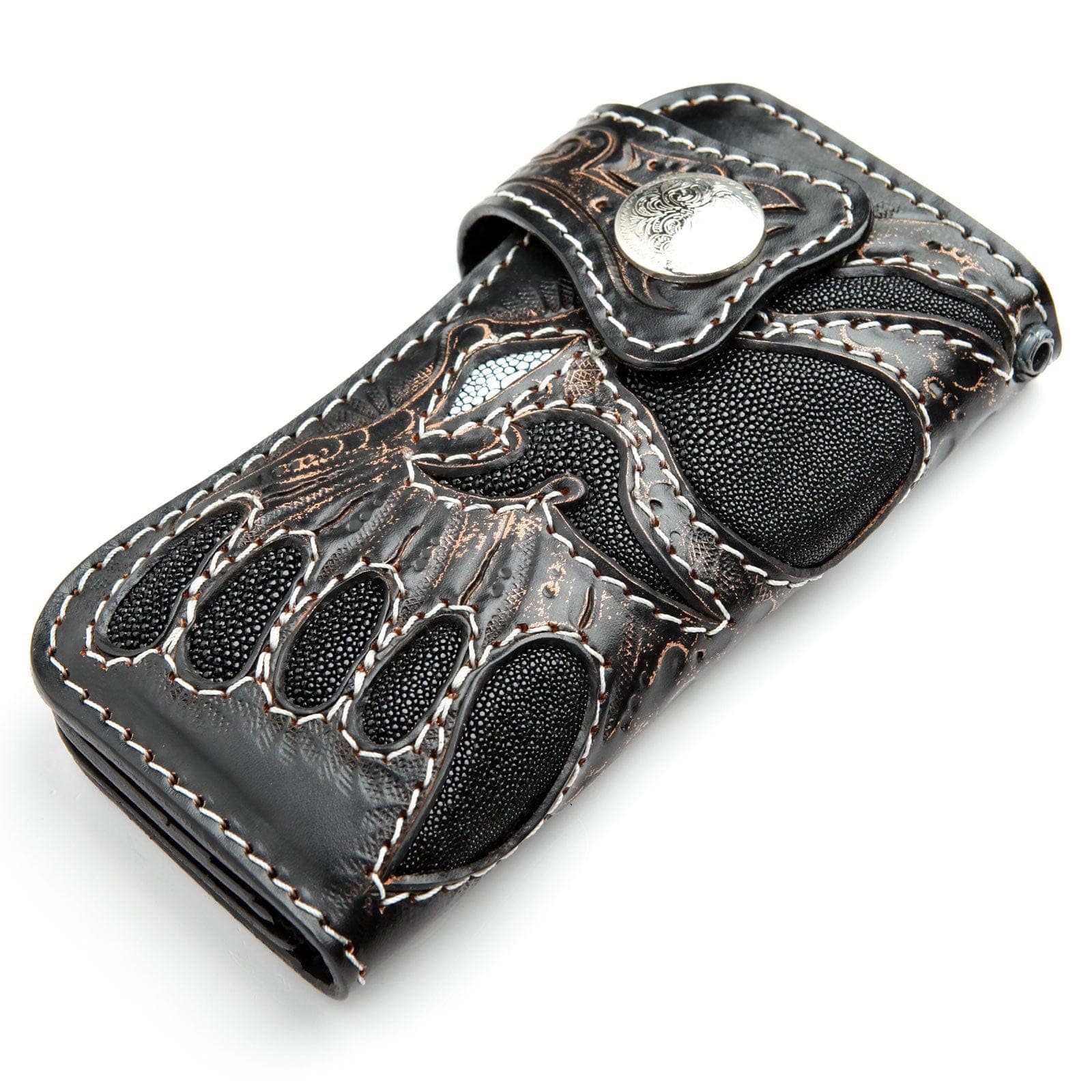 Devil Skull Genuine Leather Biker Wallet for Men - Gothic Motorcycle Chain Wallet with ID Window & Credit Card Slots - Perfect for Bikers, Riders & Motorcycle Enthusiasts