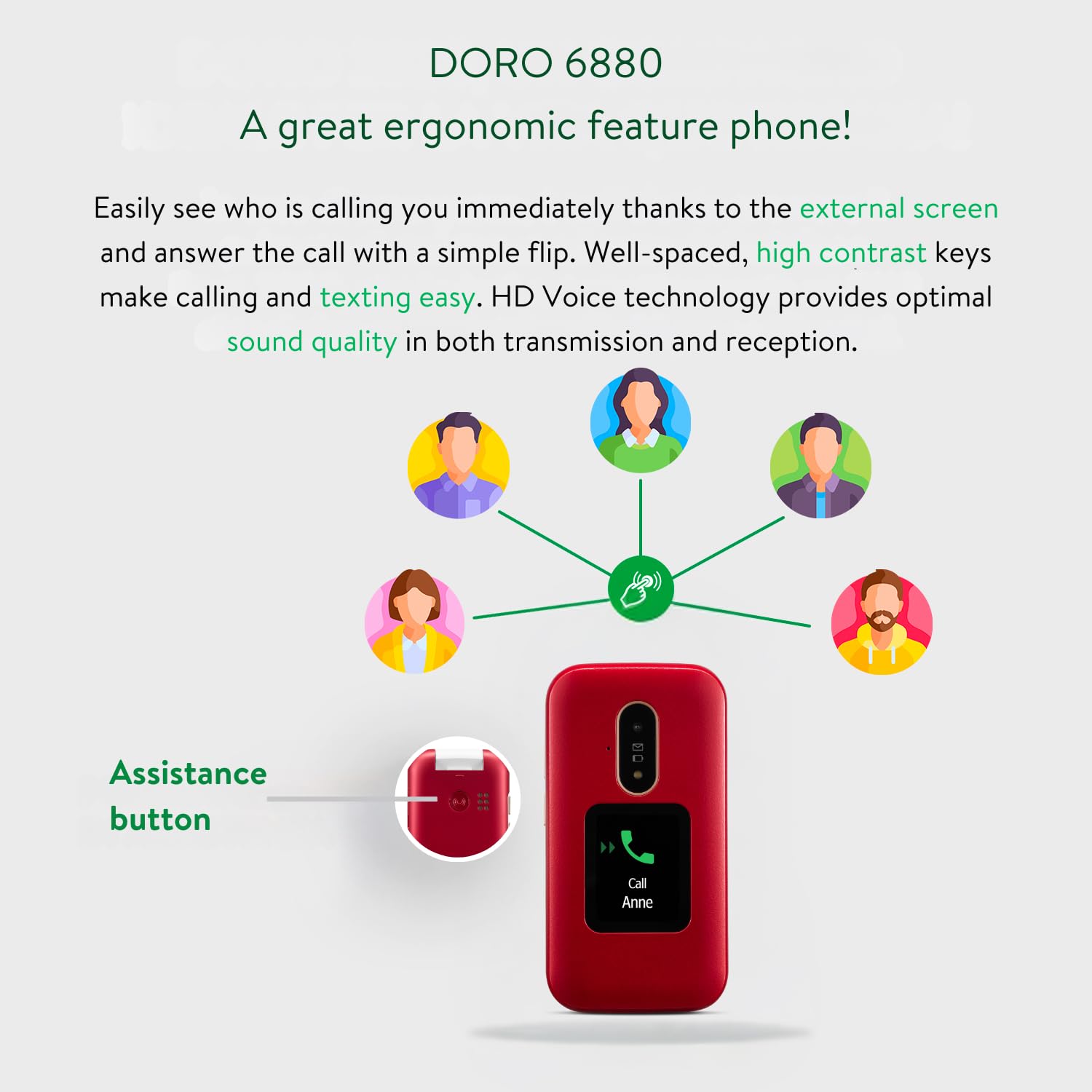 Doro 6880 4G Unlocked Flip Phone for Seniors - Big Button Easy-to-Use Mobile with Talking Number Keys, SOS Button, Charging Dock & Large Display (Red) | Perfect for Elderly Parents & Emergency Use at Home or Travel