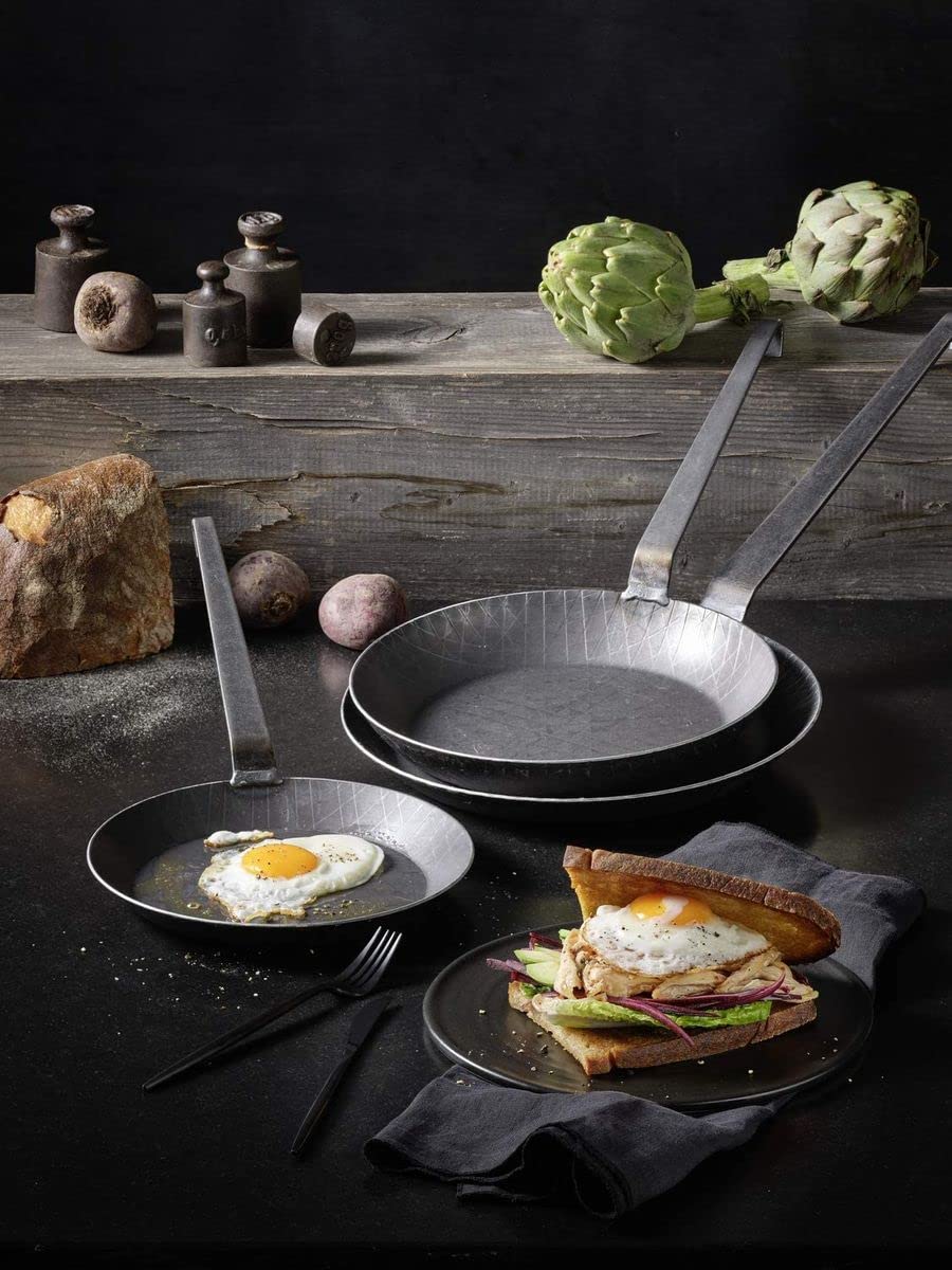 Rosle 24cm Stainless Steel Wrought Iron Frying Pan - Professional Non-Stick Skillet for Perfect Searing, Sauteing & Frying - Ideal for Home Cooking, Camping & Outdoor BBQ