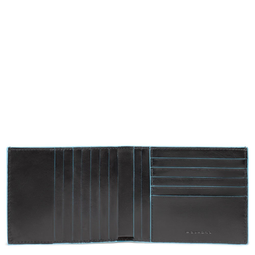 Piquadro Men's Leather Coin Wallet - Slim RFID Blocking Black Small Billfold for Cash & Cards (12cm) - Perfect for Travel, Daily Use & Gifts