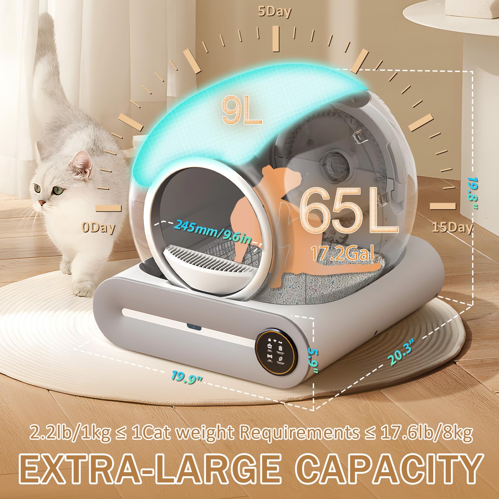 SUW Self-Cleaning Litter Box for Multiple Cats - 65L+9L Automatic Robot Cat Toilet with APP Control, Negative Ion Deodorization & 3 Garbage Bags - Ideal for Busy Pet Owners & Multi-Cat Households