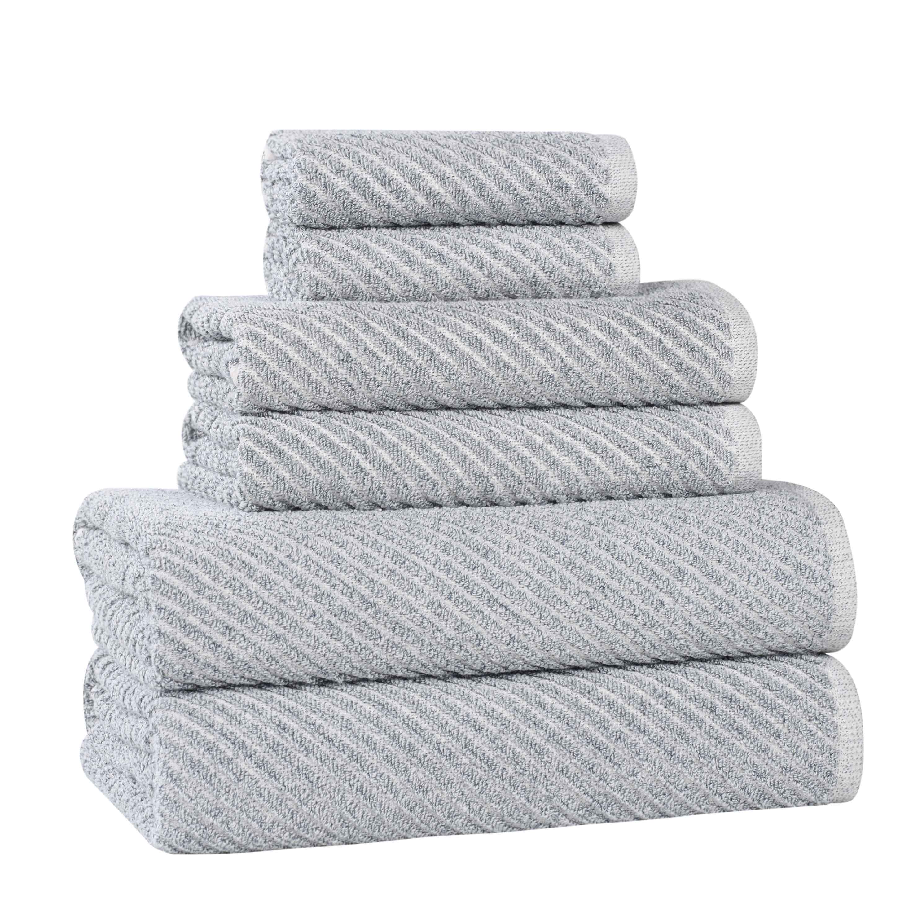 Premium 6-Piece Cotton Blend Towel Set - Soft, Absorbent & Medium Weight with Diagonal Stripes - Perfect for Bathroom, Spa & Guest Use