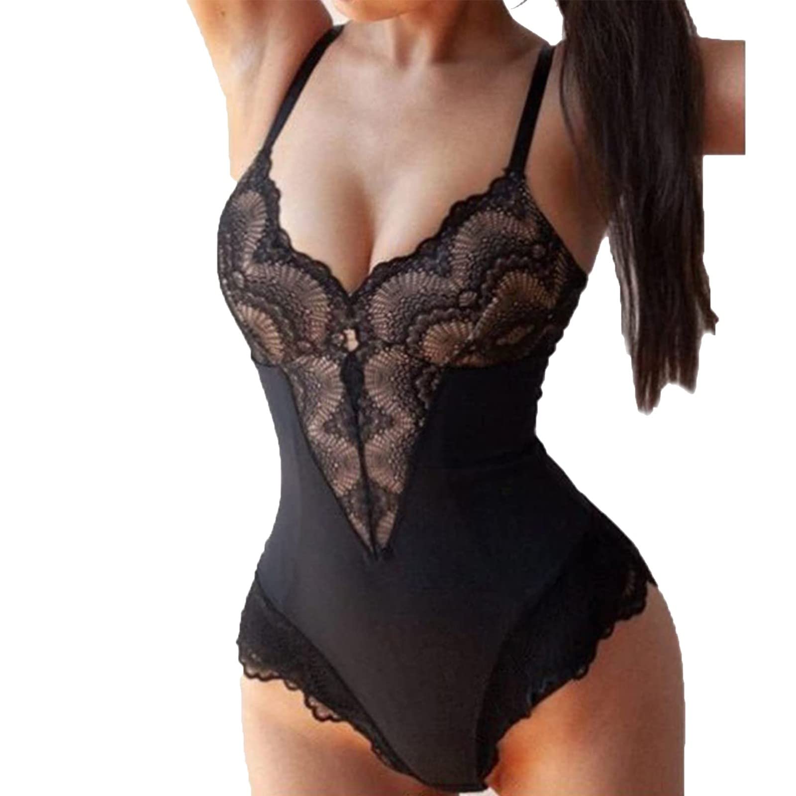 Sexy Women's Lingerie Set - Floral Lace Teddy with Halter Neckline & Low Waist Stockings | Valentine's Nightwear, Bridal Underwear, Romantic Gift for Her