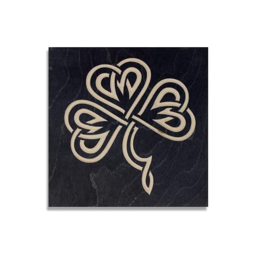 Handmade Wooden Celtic Wall Decor - Carved Shamrock Wall Art, Rustic Home & Office Decor, Pure Black 6x6 Inches | Perfect for St. Patrick's Day, Irish Themed Rooms & Farmhouse Style Interiors - True Stock Studios