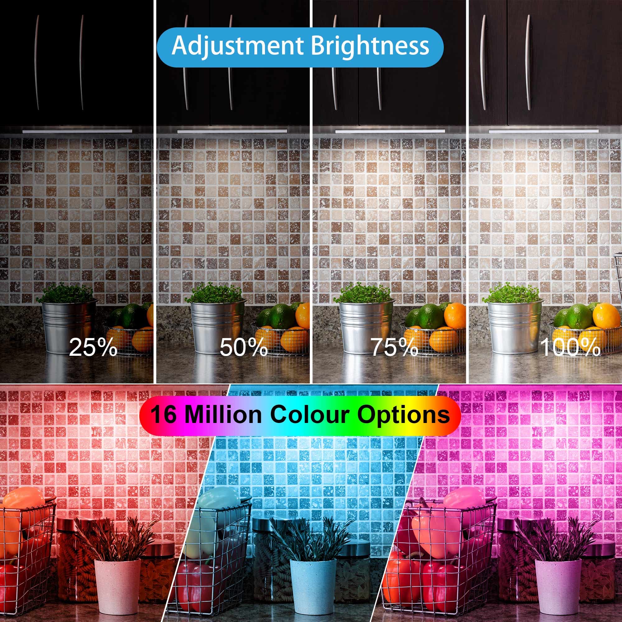 RGB Under Cabinet Lights Plug in - 3 Pack 12 Inch LED Under Cabinet Lighting Kit with Smart APP & Remote Control, Dimmable Under Counter Lights for Kitchen, Shelf, Workbench, Desk, Bookcase - Perfect for Home, Office, and Commercial Spaces
