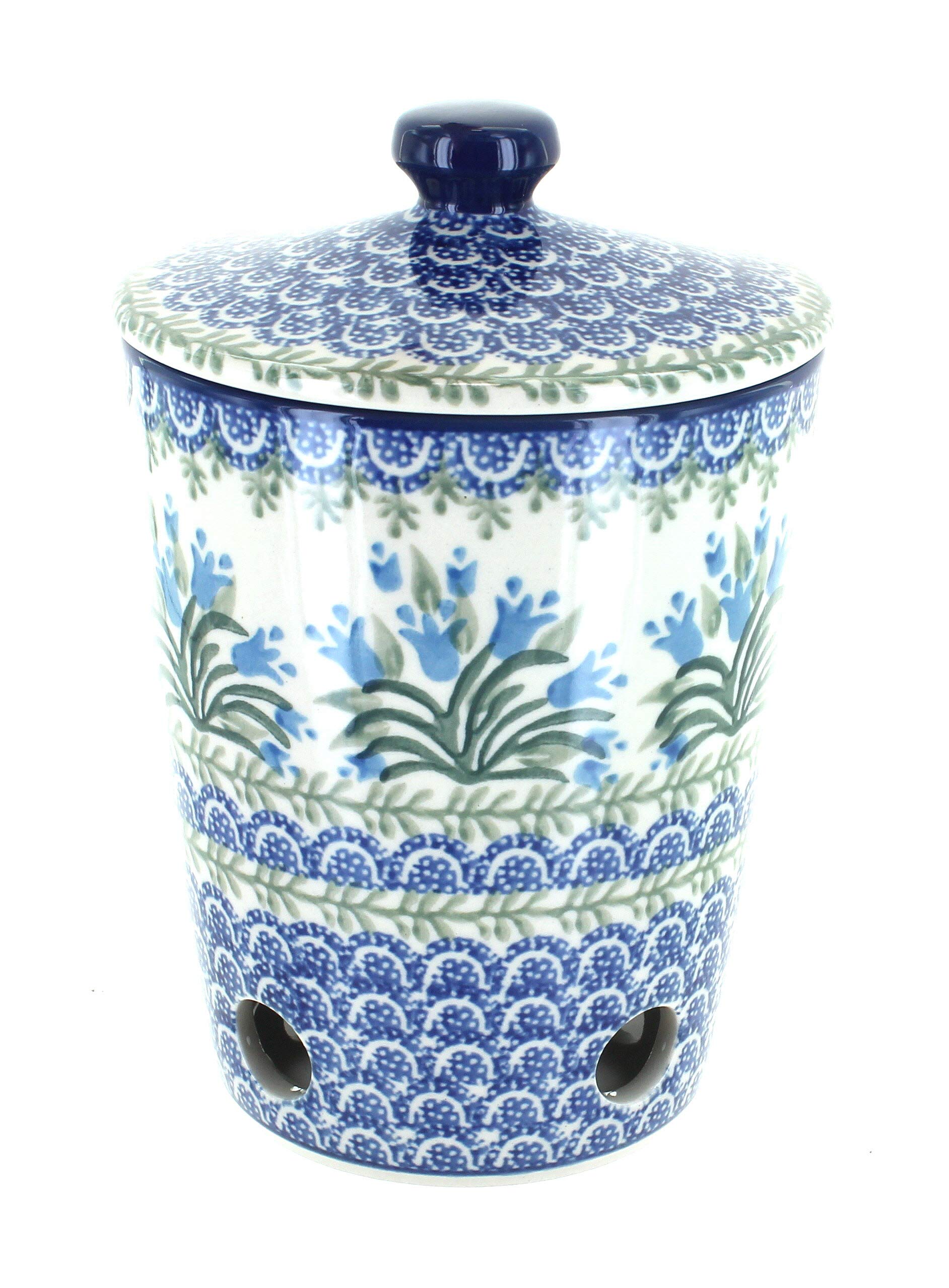 Blue Rose Polish Pottery Tulip Bouquet Garlic Keeper - Handmade Ceramic Kitchen Storage for Fresh Garlic, Onions & Herbs | Perfect for Farmhouse, Rustic & Vintage Style Kitchens