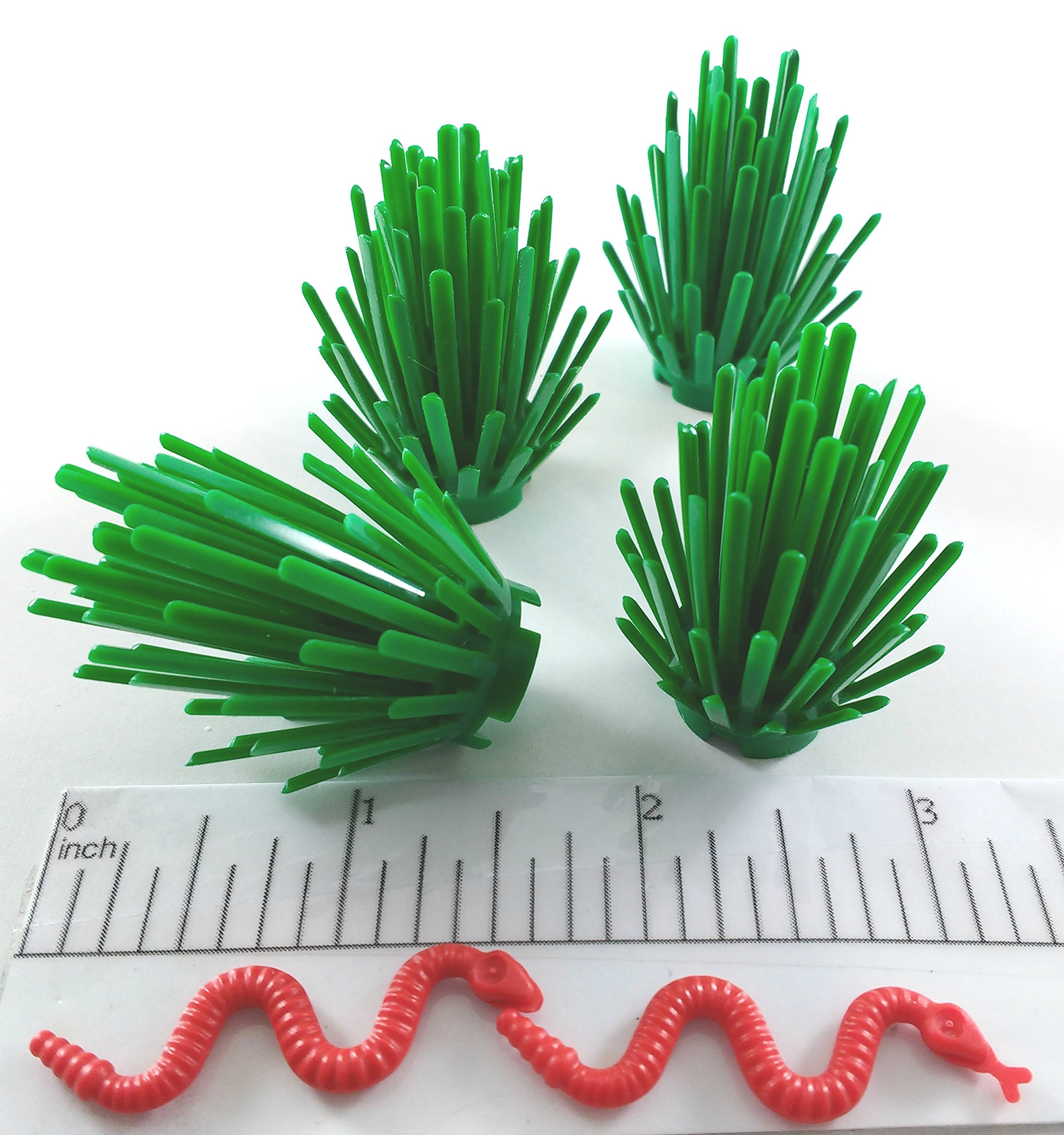 LEGO Lot - 4 Green Prickly Bush & 2 Red Snakes Building Bricks for Creative Play, DIY Scenes, and LEGO Collections