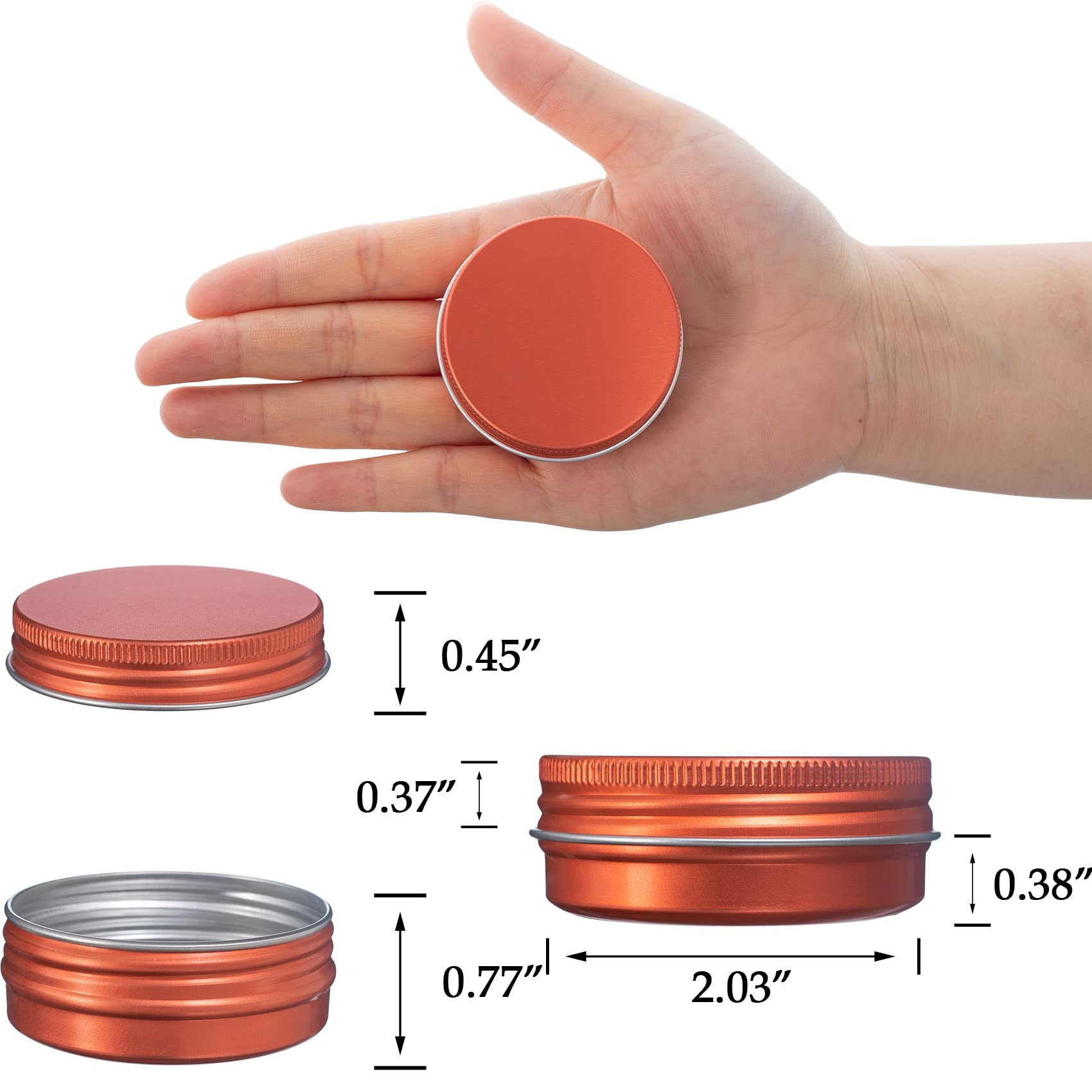 270pcs 1oz/30ml Aluminum Screw Top Jars with Lids & Blank Labels - Bulk Cosmetic Containers for Lip Balm, Salve, Cream (Orange) - Perfect for DIY Beauty Products, Travel Size Toiletries & Small Crafts Storage