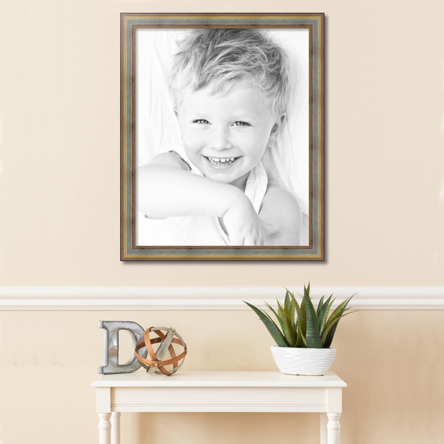 ArtToFrames 24x30 Inch Silver Wood Picture Frame with Gold Accents - Premium Wall Decor for Living Room, Bedroom & Office - WOMD1087-24x30