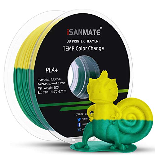 Color Changing PLA+ 3D Printer Filament 1.75mm, 1kg Spool (2.2lbs) - Green to Yellow Thermal Filament with High Accuracy (+/-0.03mm) for Creative Prints, Cosplay Props & DIY Projects