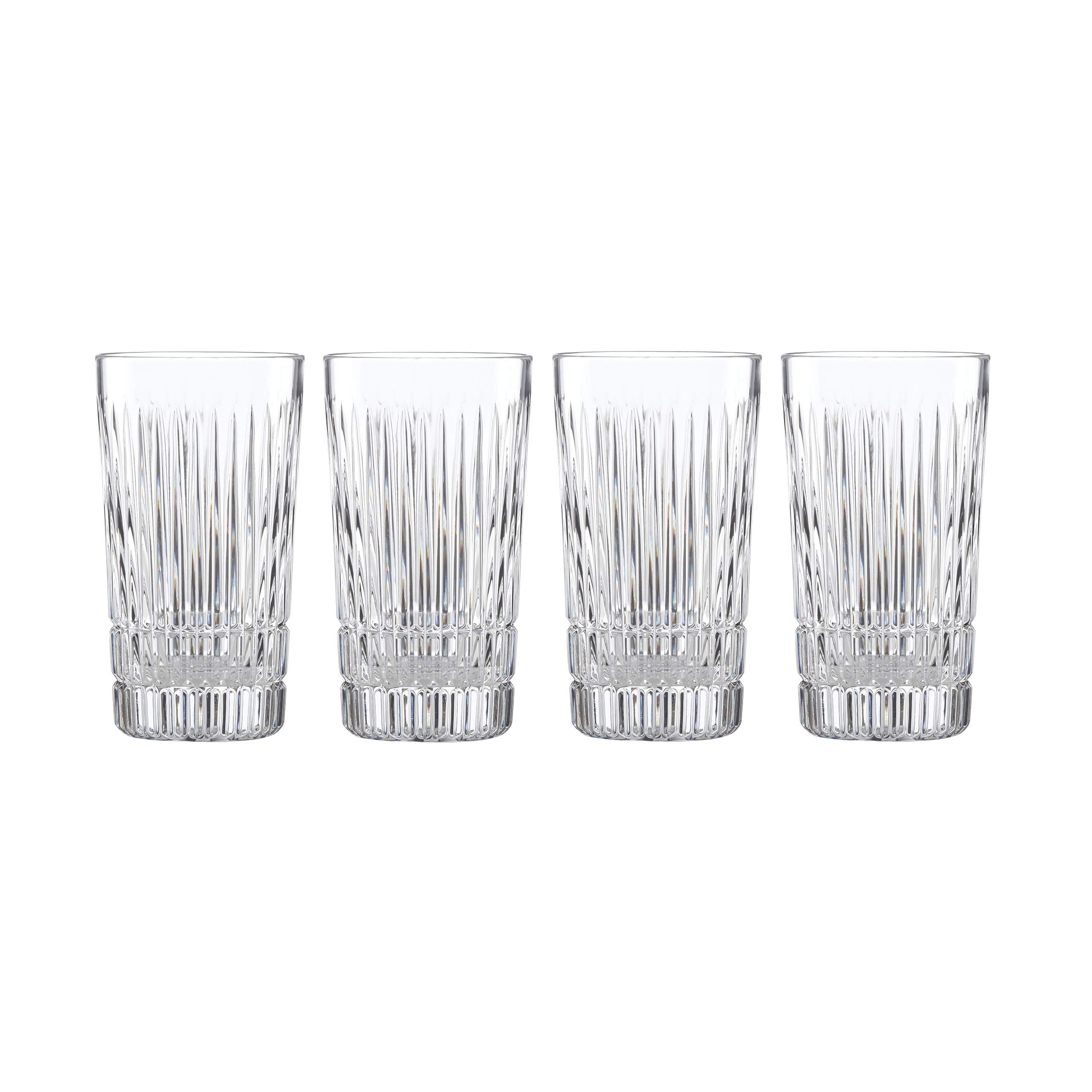 Reed & Barton New Vintage Benson 4-Piece Highball Glass Set - 16oz Clear Bar Glasses for Cocktails, Iced Tea & Entertaining - Premium Crystal Drinkware for Home Bar & Parties