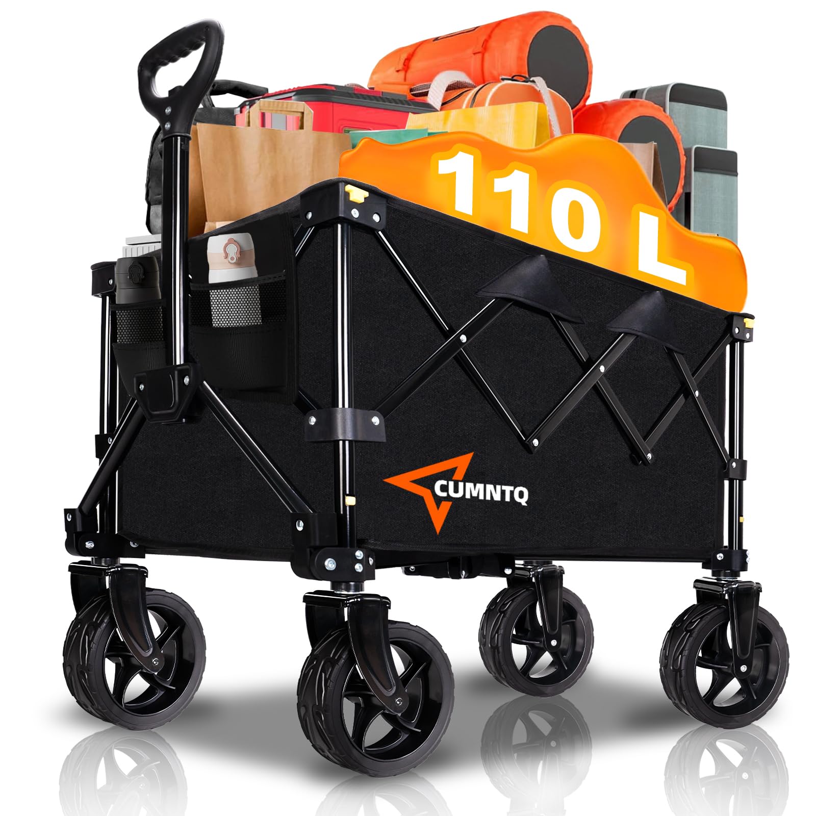 Heavy Duty Collapsible Wagon Cart with Wheels - 230lbs Capacity Foldable Utility Cart for Beach, Camping, Groceries & Shopping | Portable Outdoor Wagon for Picnics, Tailgating & Kids Activities (Black)