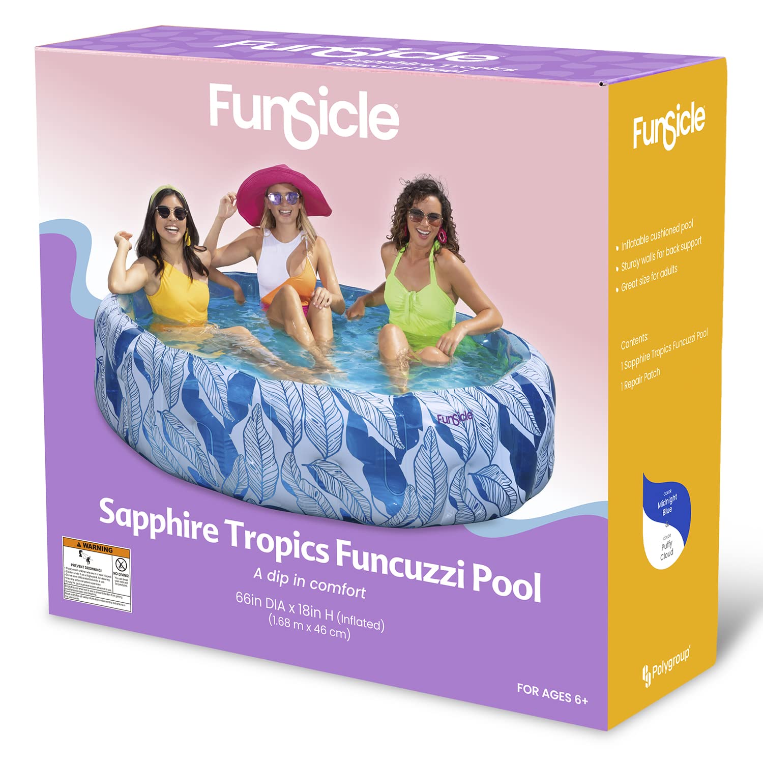 Funsicle 66x18 Inch Round Sapphire Blue Inflatable Plunge Pool for Adults - Above Ground Cooling Pool for Backyard, Patio & Summer Relaxation