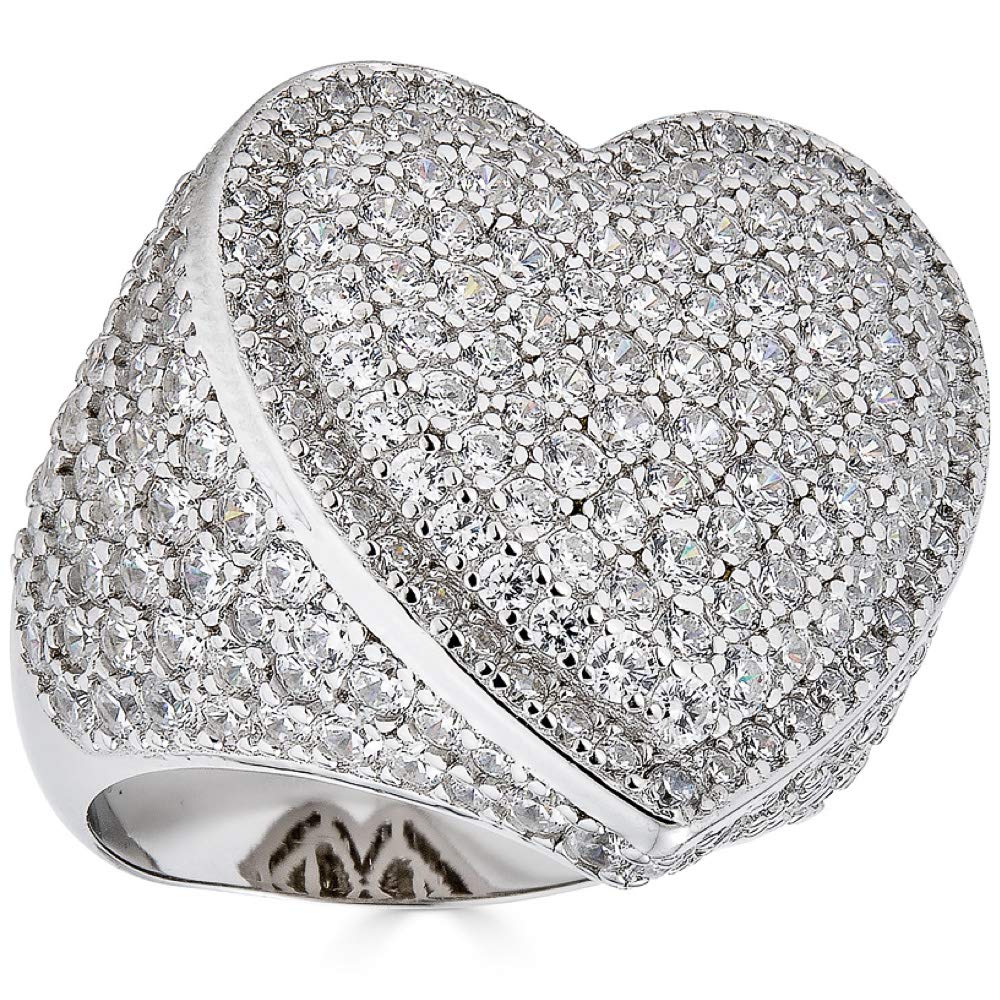 925 Sterling Silver Hip Hop Heart Shaped Iced Out Ring with Man-Made Diamonds (Sizes 7-13) - Perfect for Streetwear, Rap Concerts & Bold Fashion Statements