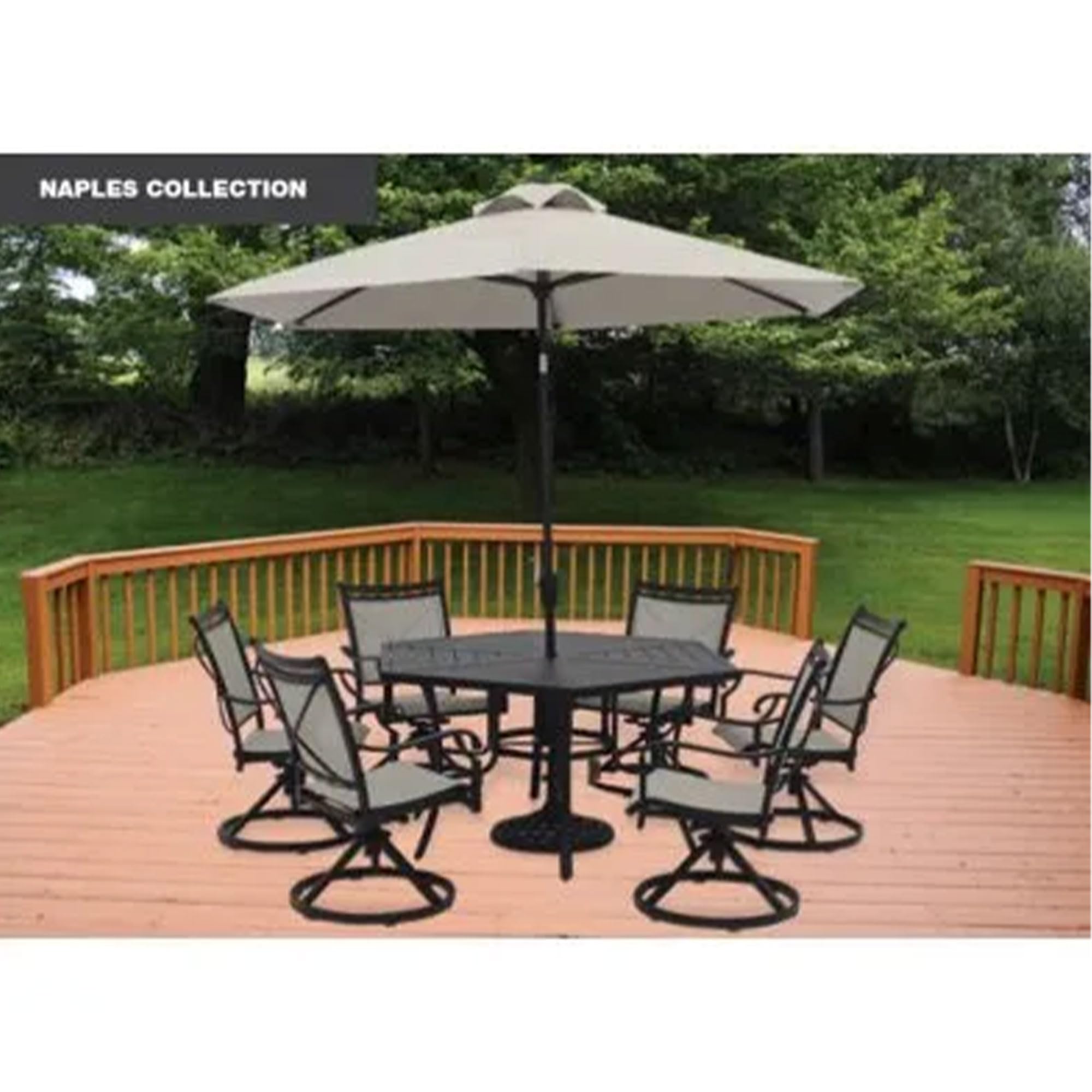9 Foot Naples Market Patio Umbrella - Round Outdoor Shade Canopy with Push Button Tilt, Natural Polyester Fabric for Backyard, Poolside & Garden Relaxation