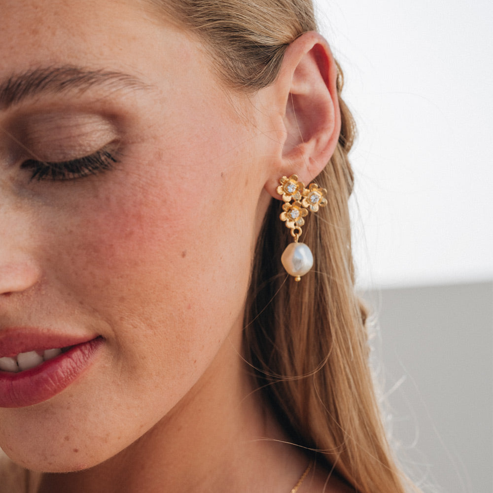 Elegant Juniper Pearl & Crystal Drop Earrings for Women – Perfect for Weddings, Parties & Special Occasions