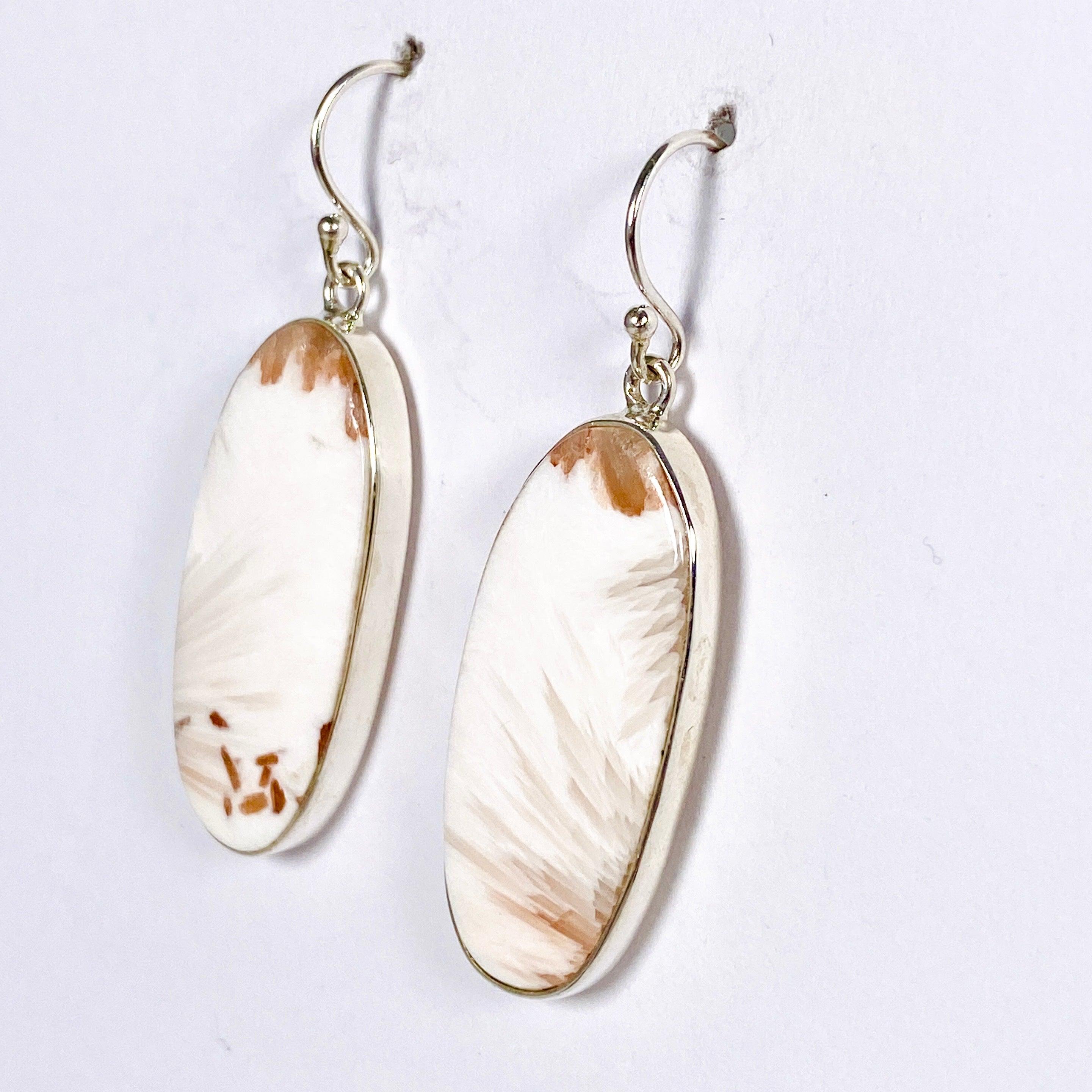 Natural Scolecite Oval Earrings KEGJ1324 - Healing Crystal Jewelry for Meditation & Spiritual Balance | Perfect for Yoga, Reiki & Energy Work