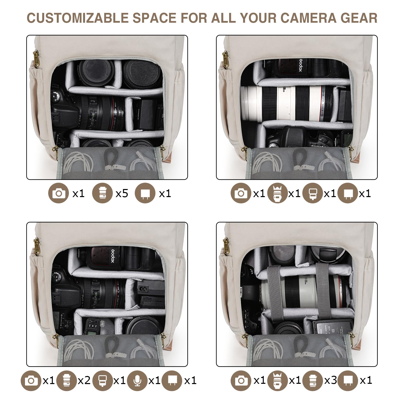 BAGSMART Waterproof Anti-Theft DSLR Camera Backpack for Photographers - 15 Inch Laptop Compartment & Tripod Holder - Ivory White - Perfect for Travel, Hiking, and Professional Photography