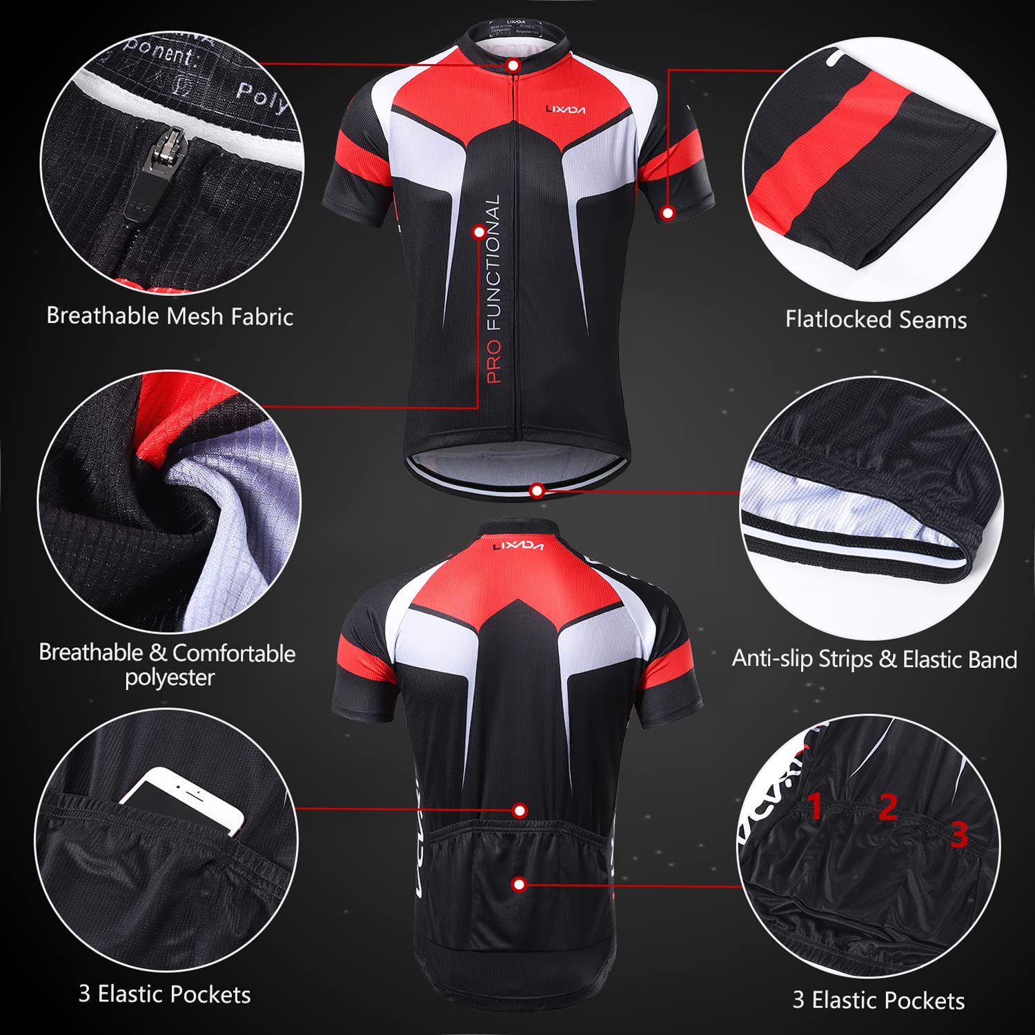 Lixada Men's Cycling Jersey & Padded Shorts Set - Quick-Dry Breathable Bike Shirt & Shorts for Summer Road Biking, Mountain Cycling & Outdoor Sports