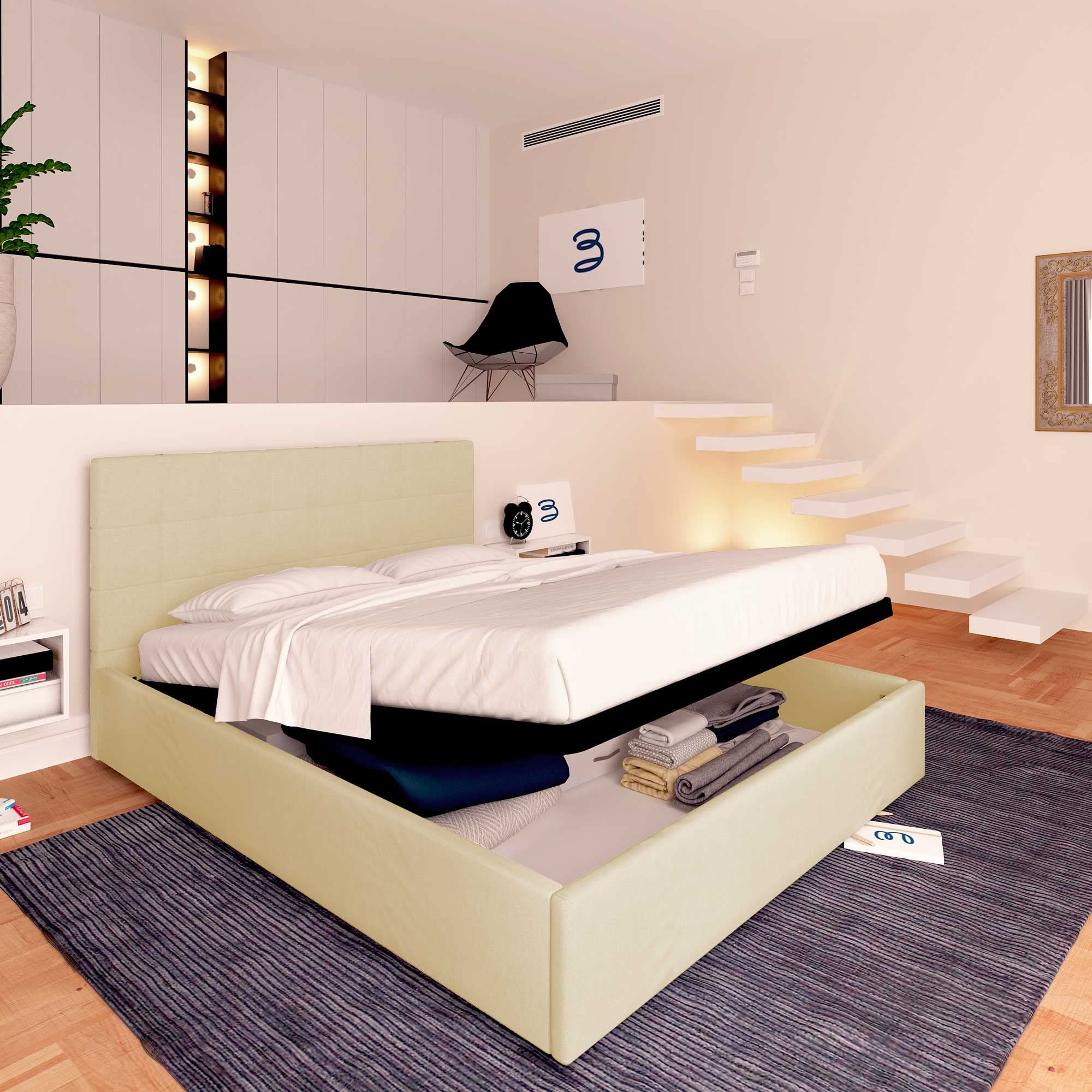 Baldiflex Single Bed with Storage, Synthetic Leather Dublin Model, Slatted Base for Single Mattress, 180 x 190 cm, Elegant Cream Headboard - Perfect for Small Bedrooms, Guest Rooms & Studio Apartments
