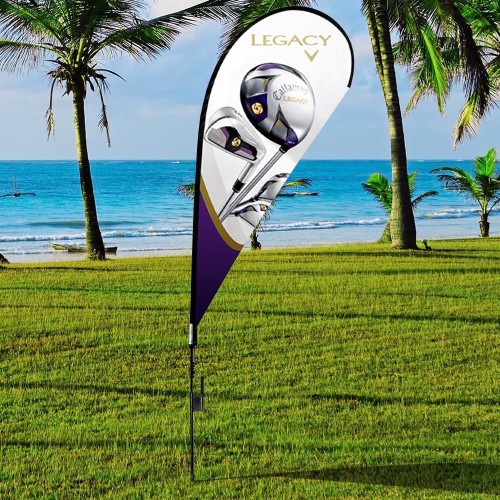 Windless Feather Flag Pole Kit - 8FT Teardrop & Swooper Flag Set for Business Advertising | Includes 4 Flagpoles, Ground Spike & Canvas Carry Bag | Perfect for Storefronts, Car Dealerships, Trade Shows & Outdoor Events