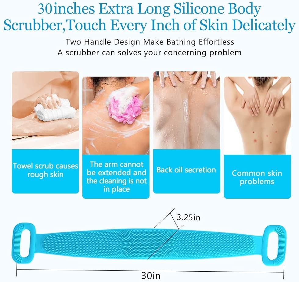 TopFinder® 28 Inch Silicone Back Scrubber - Exfoliating Bath Brush for Men & Women, Deep Cleansing Body Scrubber for Shower & Spa, Soft Skin Exfoliator for Smooth & Healthy Skin - Perfect for Back, Shoulders & Hard-to-Reach Areas