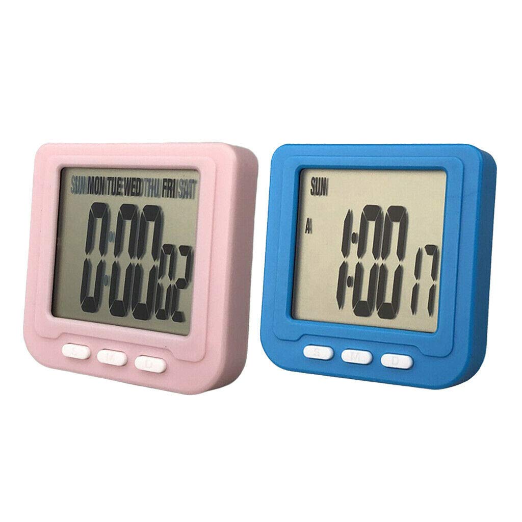 Set of 2 Mini Silent Alarm Clocks - Battery Powered Bedside Clock with Timer, Portable Travel Clock for Kids & Adults (Blue/Pink) - Perfect for Bedroom, Nightstand, Office & Dorm Room